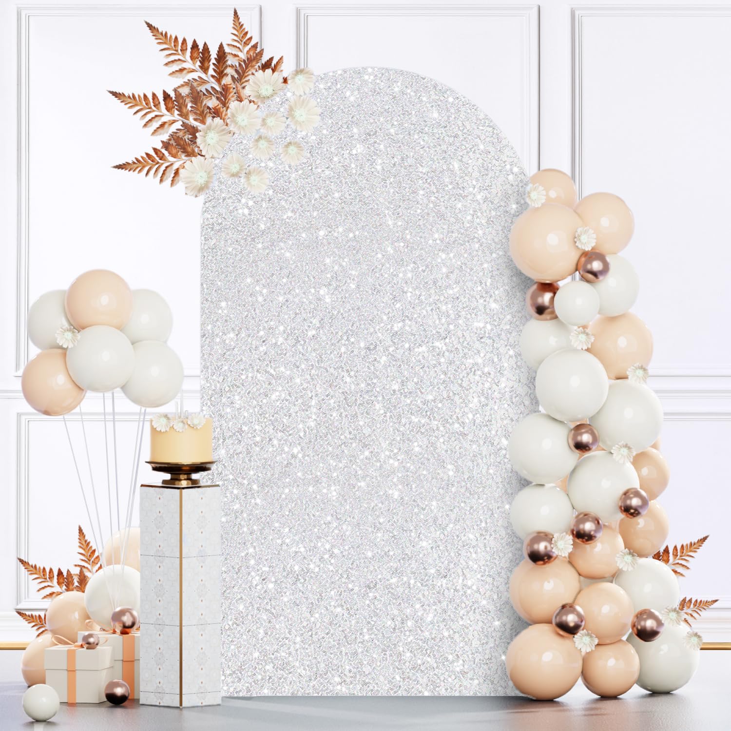 MODFUNS Sequin Arch Cover Silver 6FT Arch Cover Wedding Arch Backdrop Cover for Arch Stand Glittering Chiara Arch Cover Backdrop Fabric Spandex Arch