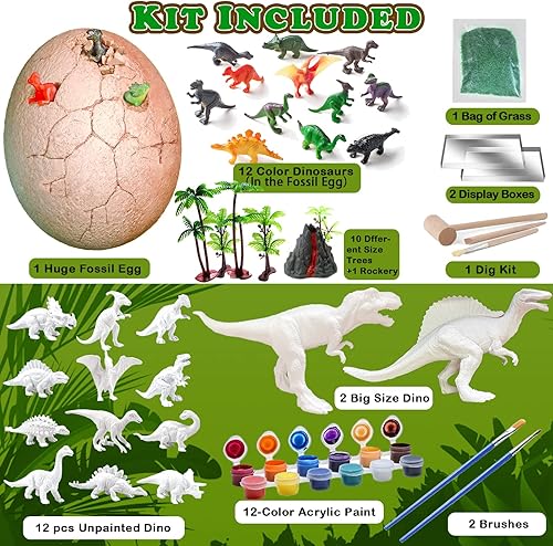 Miniatura 2 de Versión más grande Kit de excavación de huevos fósiles de dinosaurio con 26 dinosaurios en el interior, kit de juguetes de excavación y pintura,