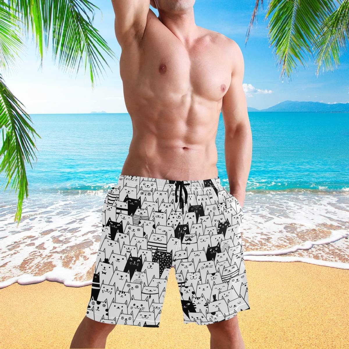 visesunny Hawaiian Men's Summer Beach Shorts Swim Trunks Sports Running Bathing Suits with Mesh Lining