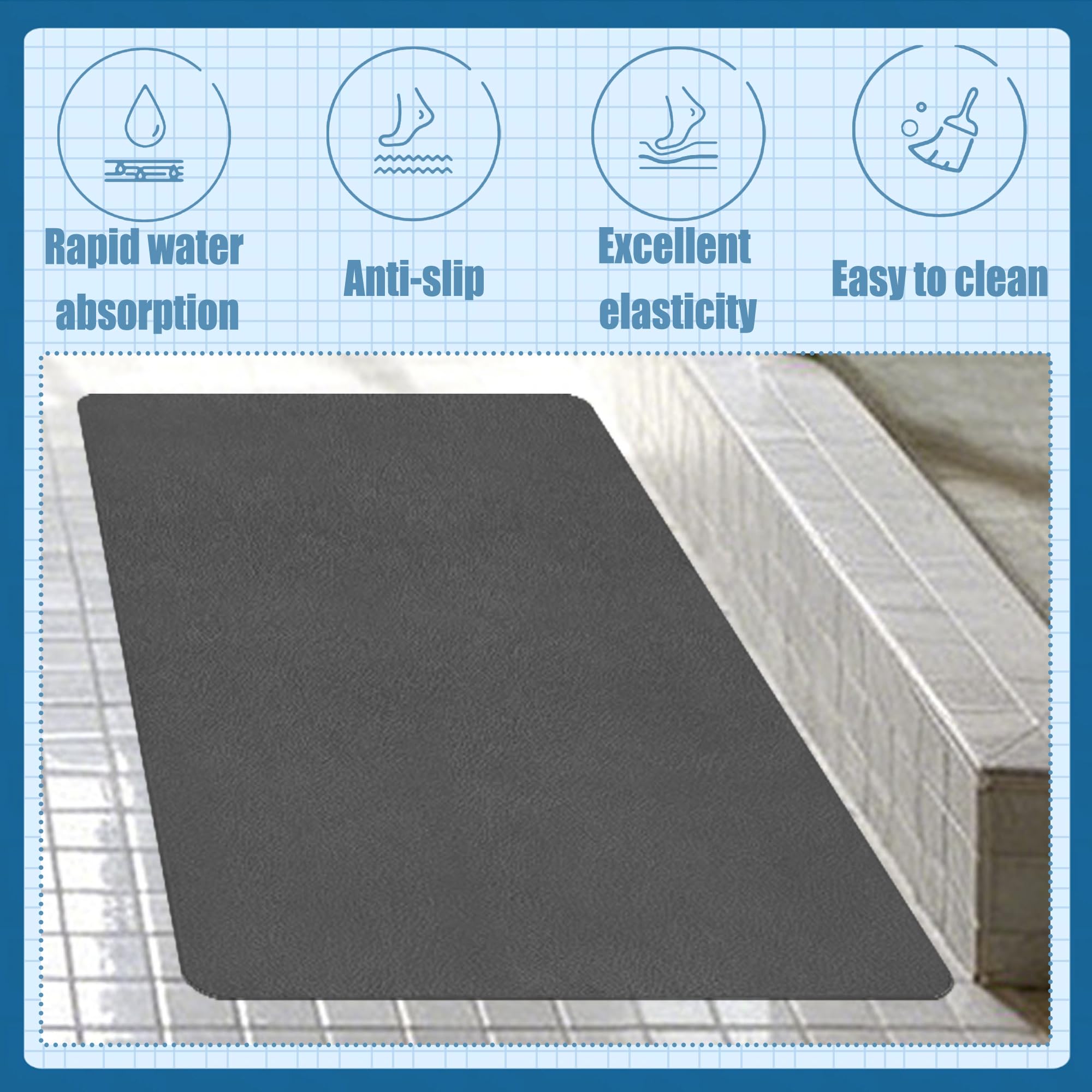 Super Absorbierende Steinmatte 65 x 80 cm rutschfest Duschvorleger Duschmatte Schmutzabweisend für Dusche, Badewannen, Wc Deko, Dunkelgrau