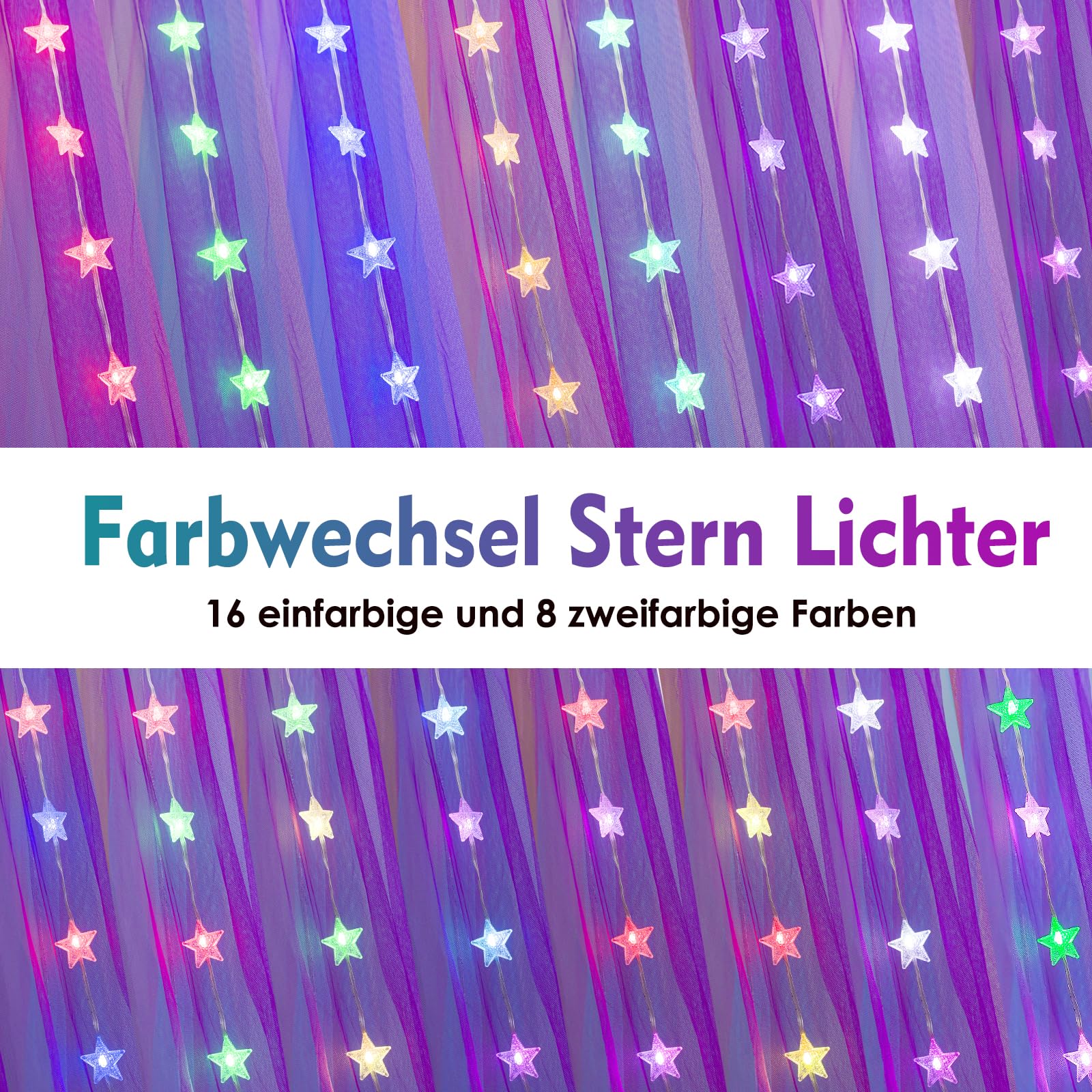 Regenbogen Betthimmel Mädchen mit Lichtern, 24 Farben Himmelbett Vorhänge LED-Stern Fee Lichter Prinzessin Baldachin Remote Timer für Kinderzimmer Zelt Twin Full Queen King Size Bett