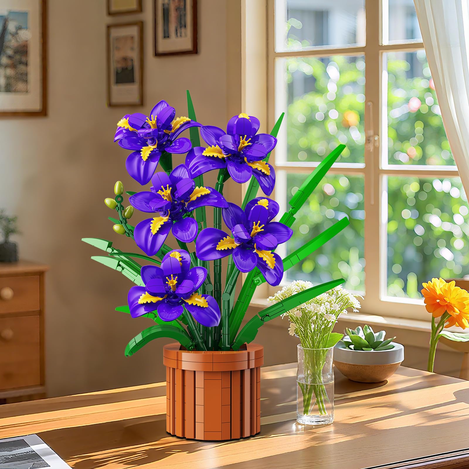 みぃ✳️フラワーリース✳️yellow➕Blue➕purple❤️32㎝☆造花☆ CUBIMANA Botanicals Iris Flowers Building Set for Adults