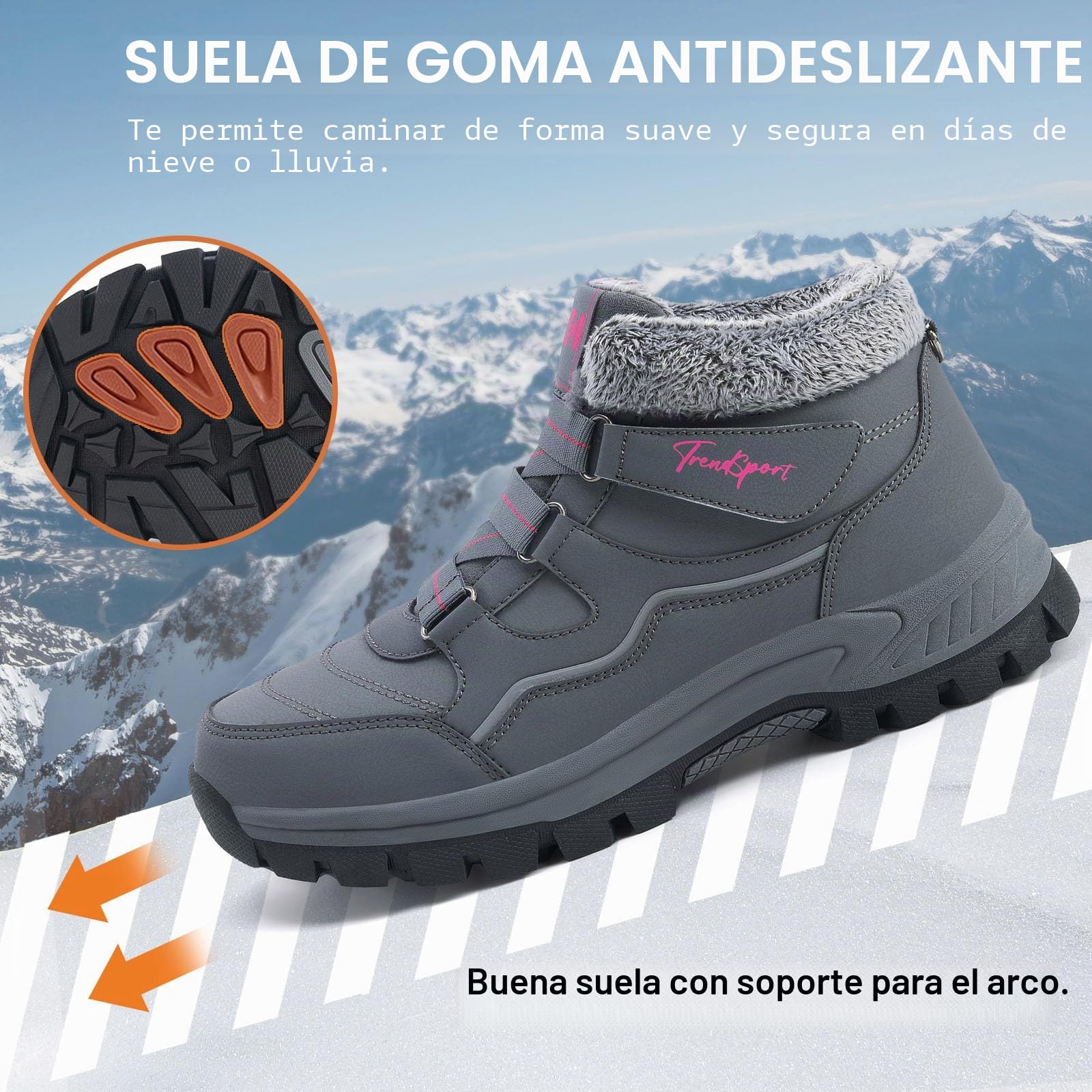 Botas de nieve para mujer para invierno con botines cálidos con forro de piel, antideslizantes, para senderismo, esquí, trekking, color negro, talla 36-41