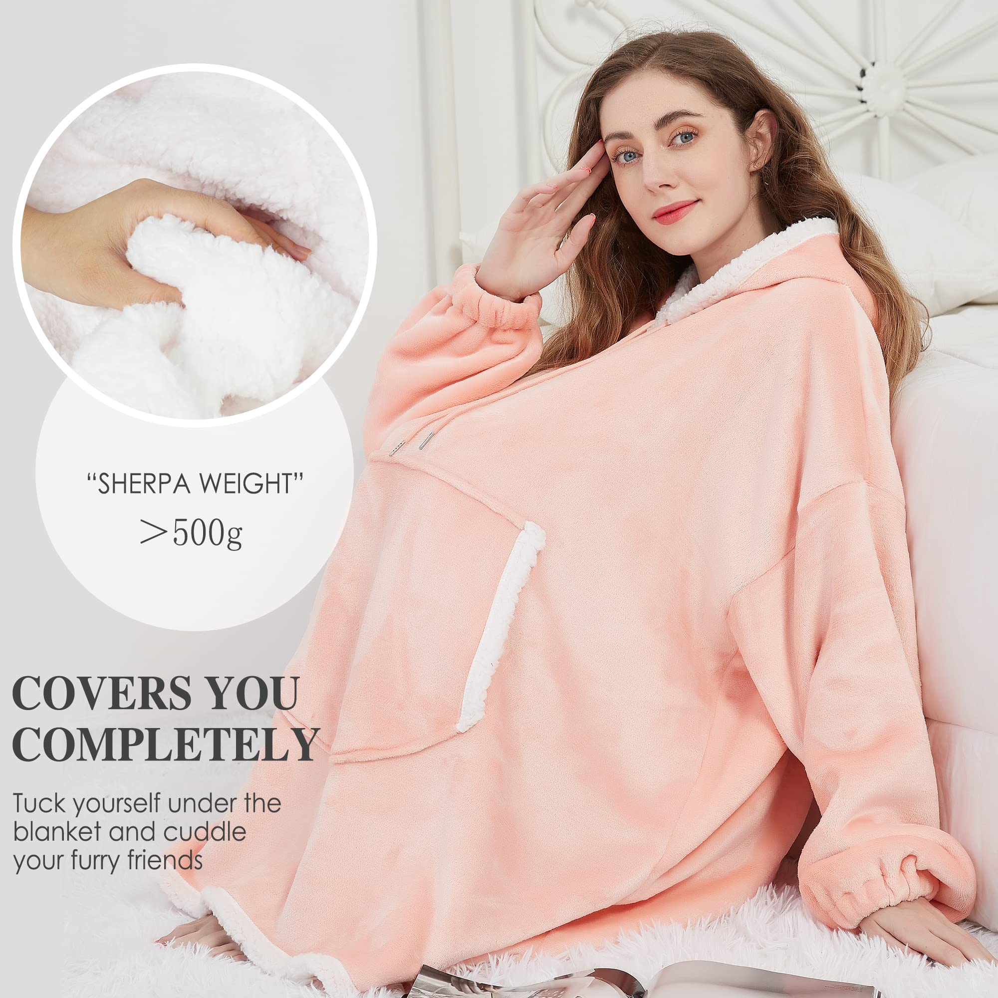 Viviland - Felpa con cappuccio sherpa, morbida, calda, con grande tasca anteriore, per guardare la TV, coperta per adulti