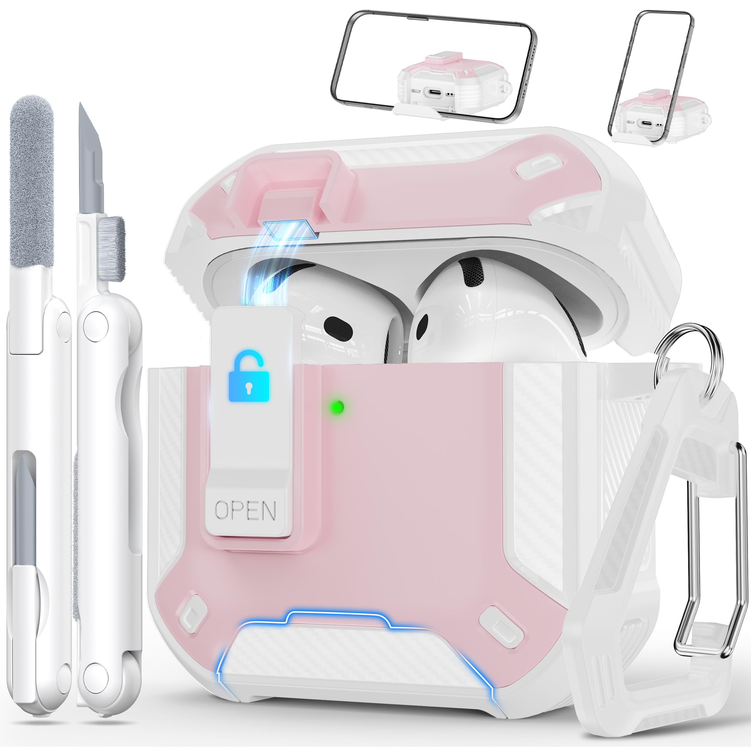 RFUNGUANGO - Funda para AirPods Pro 3 con Cierre y Kit de Limpieza, Transparente, rígida, para Videojuegos, con Soporte para teléfono Integrado, antigolpes （Naranja） — view 53