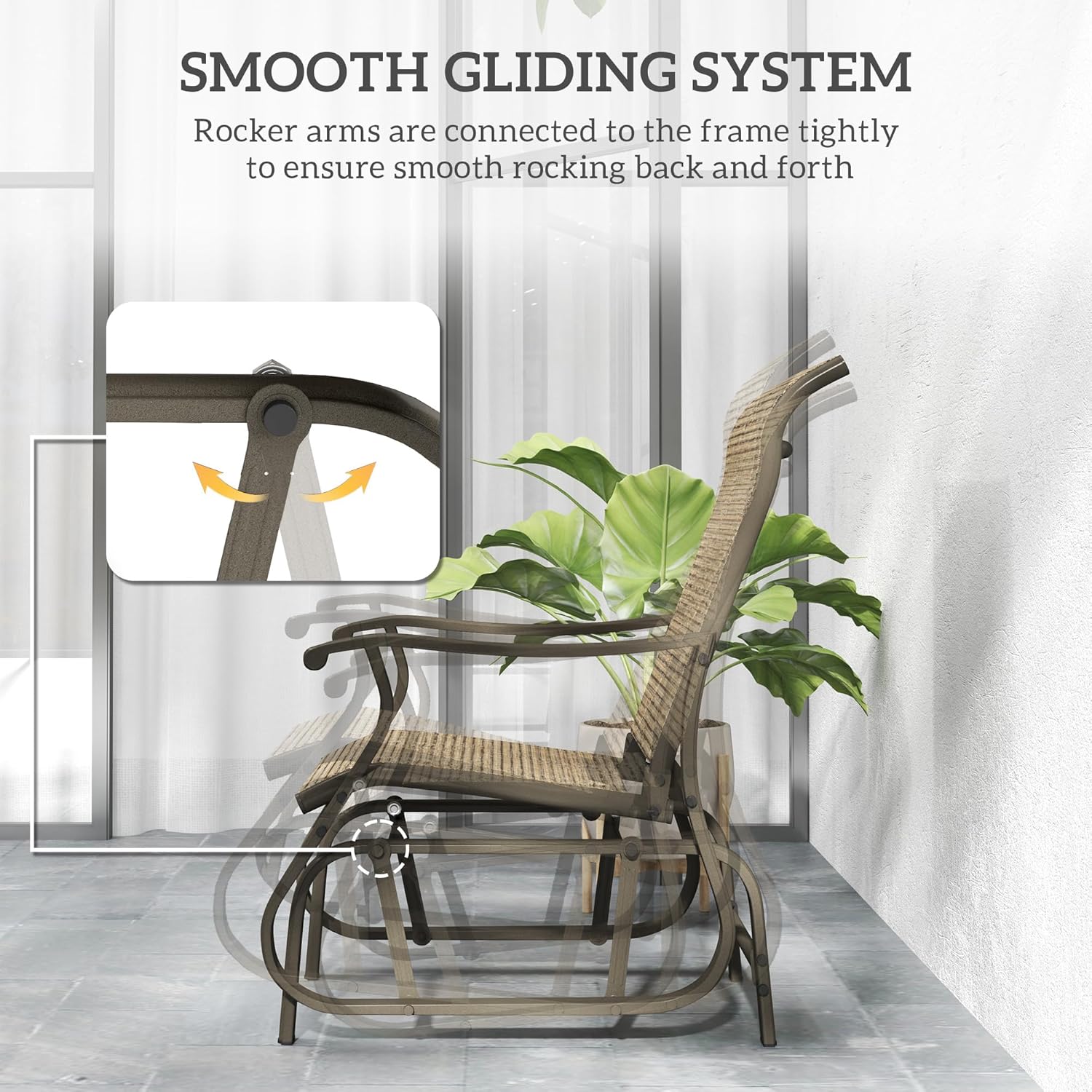 Outsunny Outdoor Glider Chair, Gliders for Outside Patio with Steel Frame and Mesh Fabric for Backyard, Garden, and Porch, Light Mixed Brown