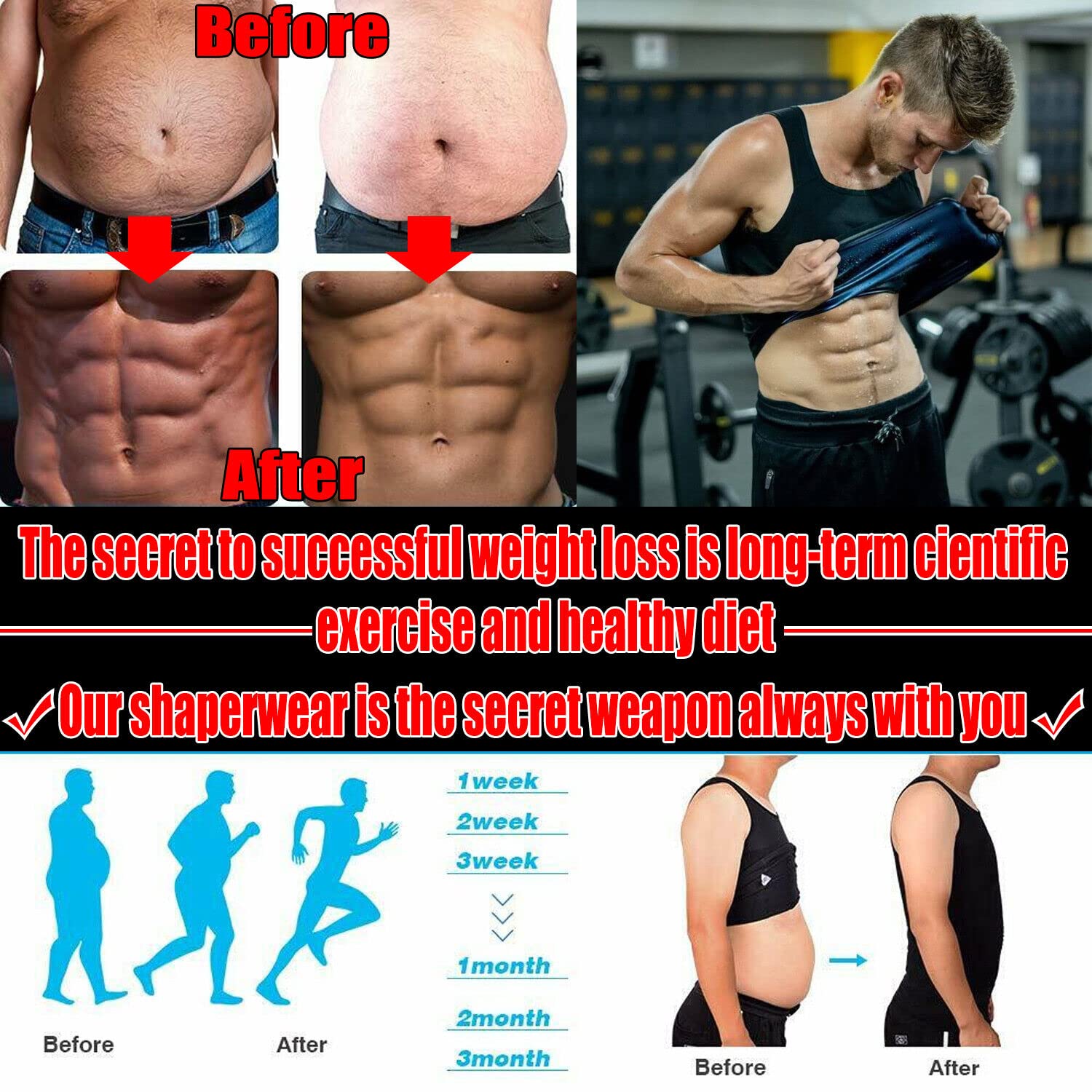 Sweat Shapewear Vest Belt for Men, Polymer Shapewear, Workout for Weight Loss Waist Body Slimming, Trainer (L/XL) 2