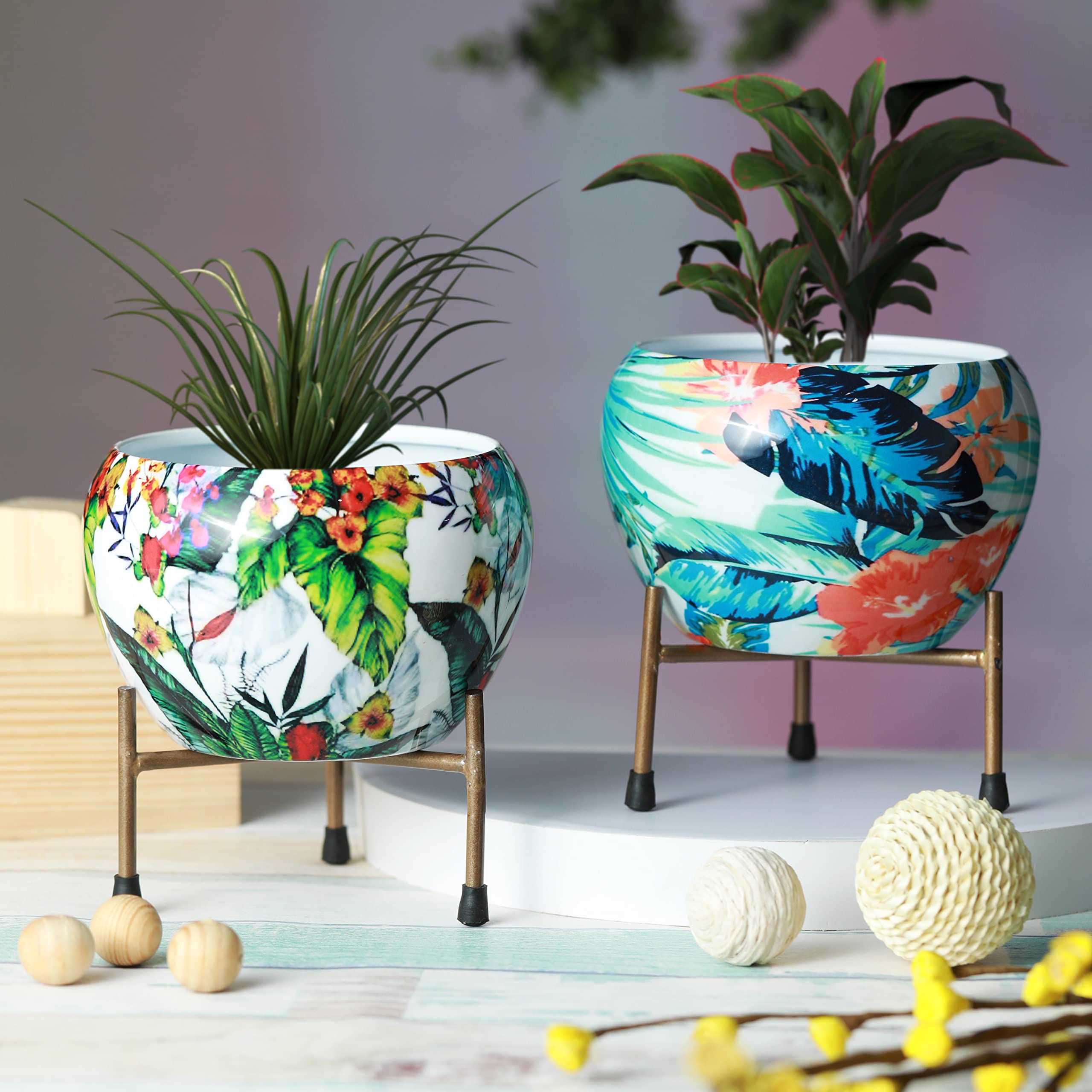Stylish Metal Planters with Tripod Stands - Set of 2 -13