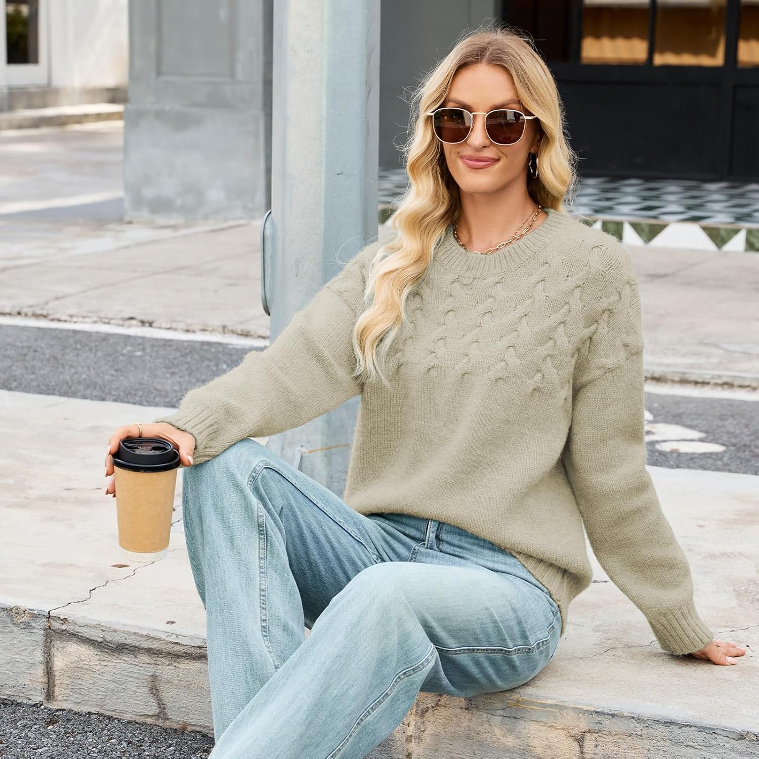 Women's Oversized Fall Winter Sweaters 2025 Chunky Cable Knit Casual Long Sleeve Crewneck Pullover Tops Winter Clothes - Image 5