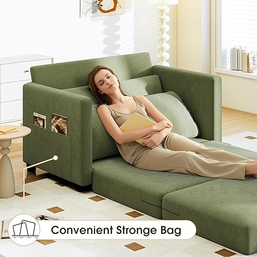 Miniatura 9 de Sofá cama convertible de 51 pulgadas, sofá cama plegable 2 en 1, sofá biplaza para espacios pequeños, con 2 cojines, para apartamento, sala de estar