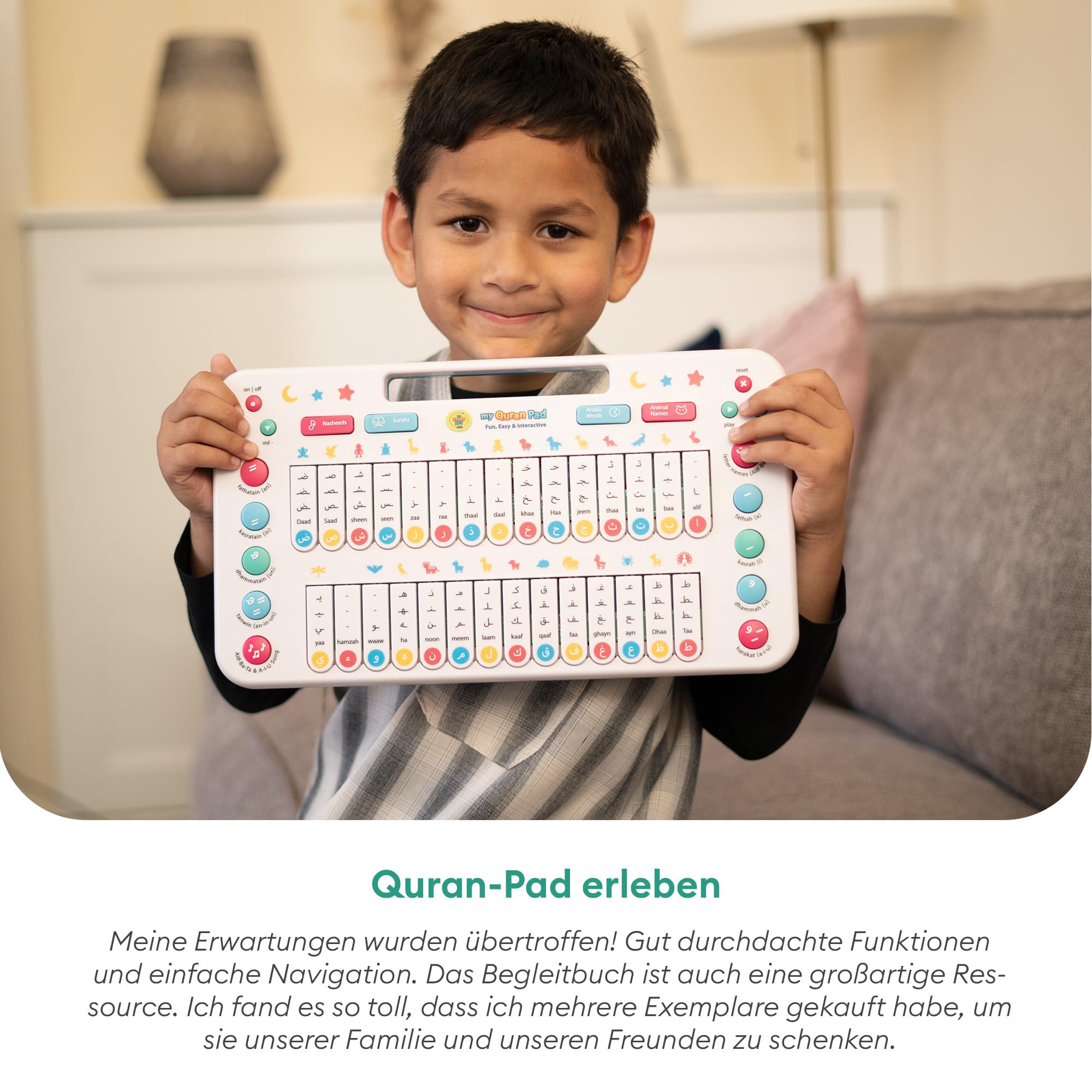 Kinder Spielzeug ab 2 Jahren – Interaktive My Quran Pad Lernspiele, um das arabische Alphabet mit täglichen Wörtern, Tieren und mehr zu Lernen – Kleinkindspielzeug von My Salah Mat