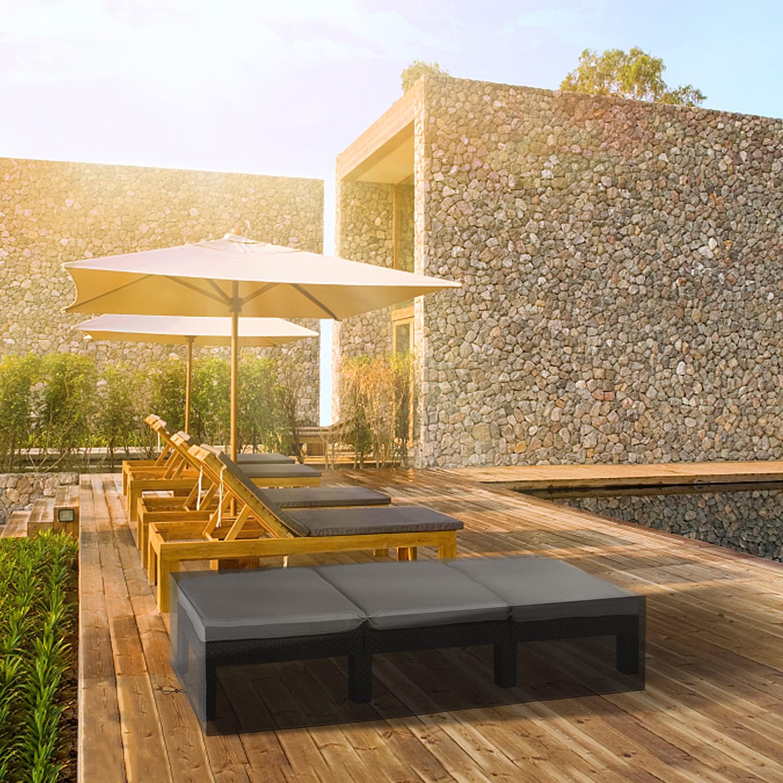 Bonna 2 copertura per lettino da giardino con coulisse regolabile, impermeabile, resistente ai raggi UV, antistrappo, pesante 500D Oxford, copertura per lettino da giardino, 200 x 68 x 30 cm (2)
