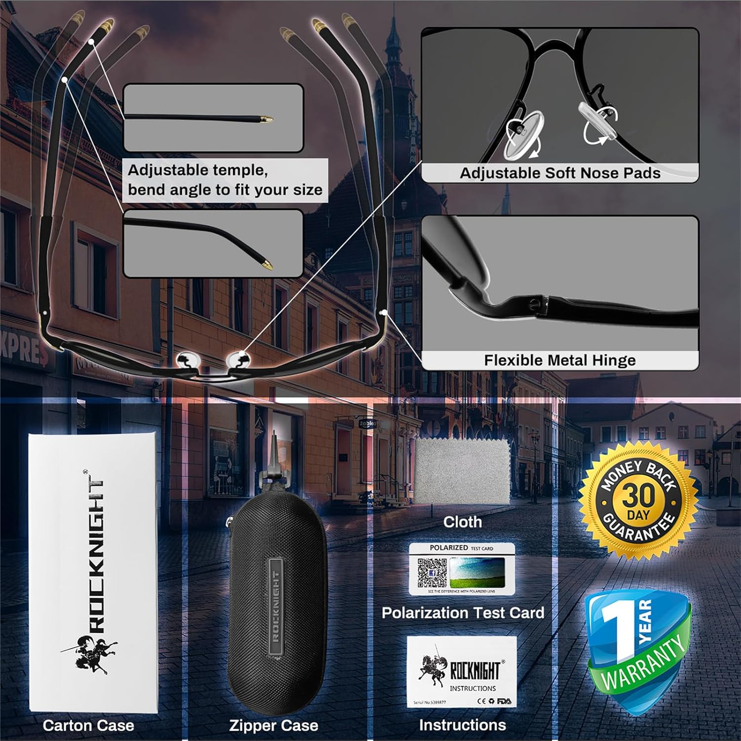 ROCKNIGHT Polarized Aviator Sunglasses for Men Women Metal Flat Top Sunglasses lightweight Driving UV400 Outdoor 58mm - Image 5