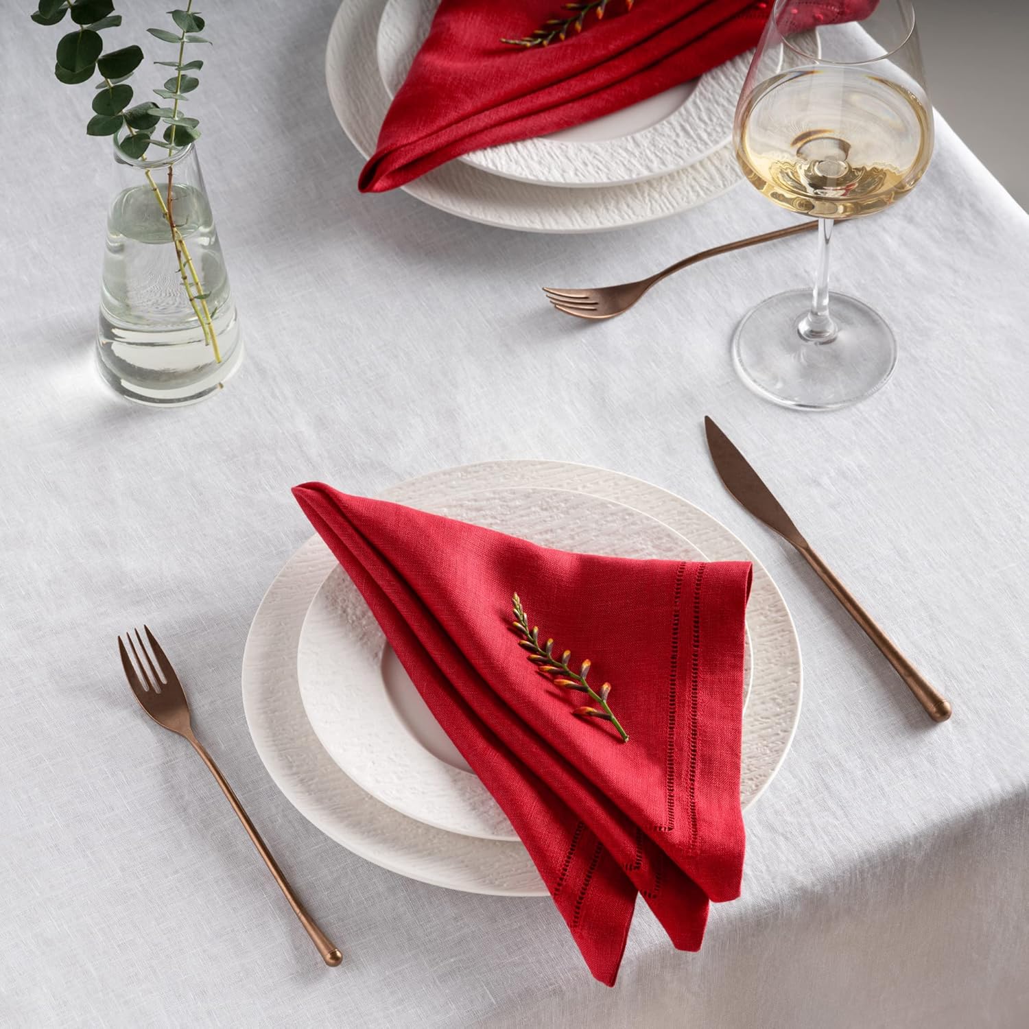 Linen Napkins 20 x 20 inch - 100% Flax Linen Red Double Hemstitch Dinner Napkins Set of 4 - Cloth Napkins Washable Perfect for Christmas and Winter Decor, Festive Holiday - Image 4