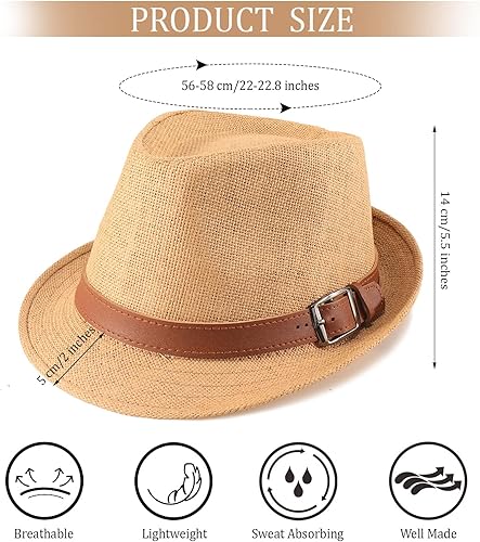 Miniatura 2 de Ultrafun 3 Pack Straw Fedora Hat for Men Women Classic Manhattan Gangster Trilby Panama Fedora Hat Summer Beach Sun Hat