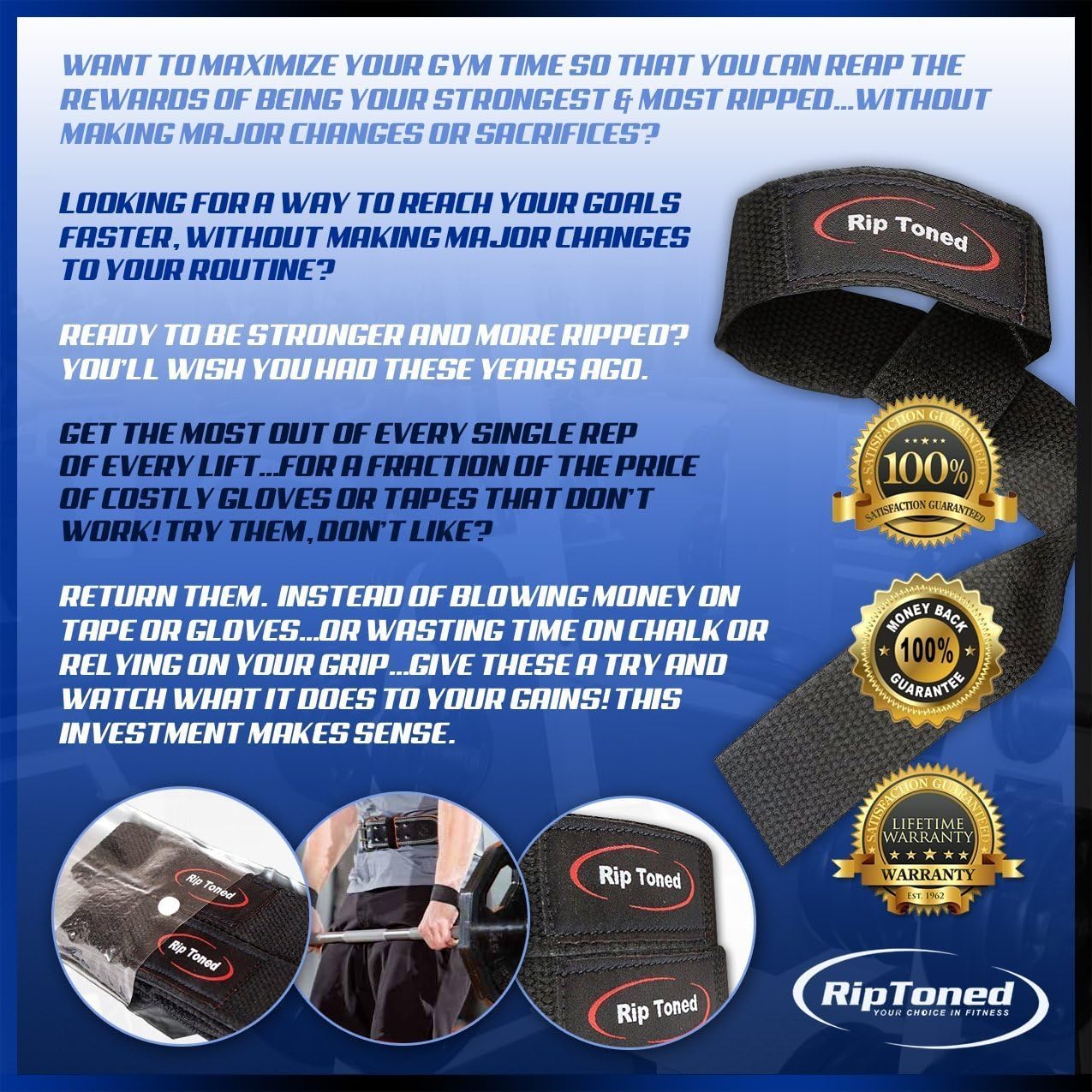 Rip Toned Lifting Straps + Wrist Wraps Bundle (1 Pair of Each) 18" or 13" Wraps for Weightlifting, Xfit, Workout, Gym, Powerlifting, Bodybuilding, Strength Training - Men & Women