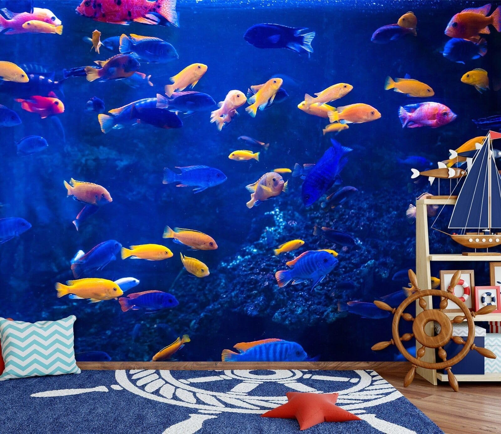 Papier peint mural poisson coloré 3D 308x220cm pour salon