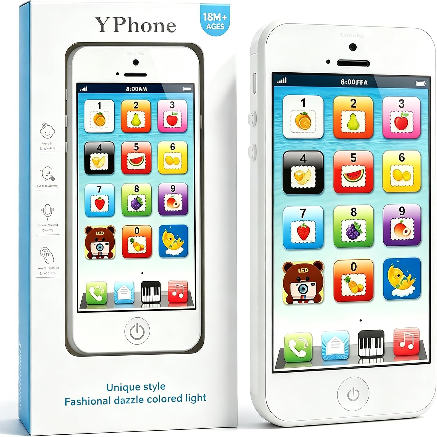 Cooplay YPhone IQ Toys Play Cell Phone Learning Music Mobile Education With USB Recharable Christmas Present for Toddler Baby Kids