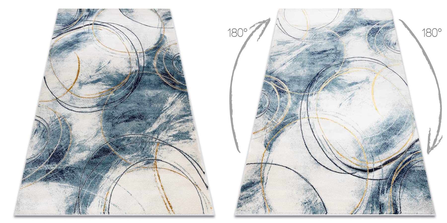 Exclusiva EMERALD Alfombra glamour, elegante círculos azul / oro 120x170 cm