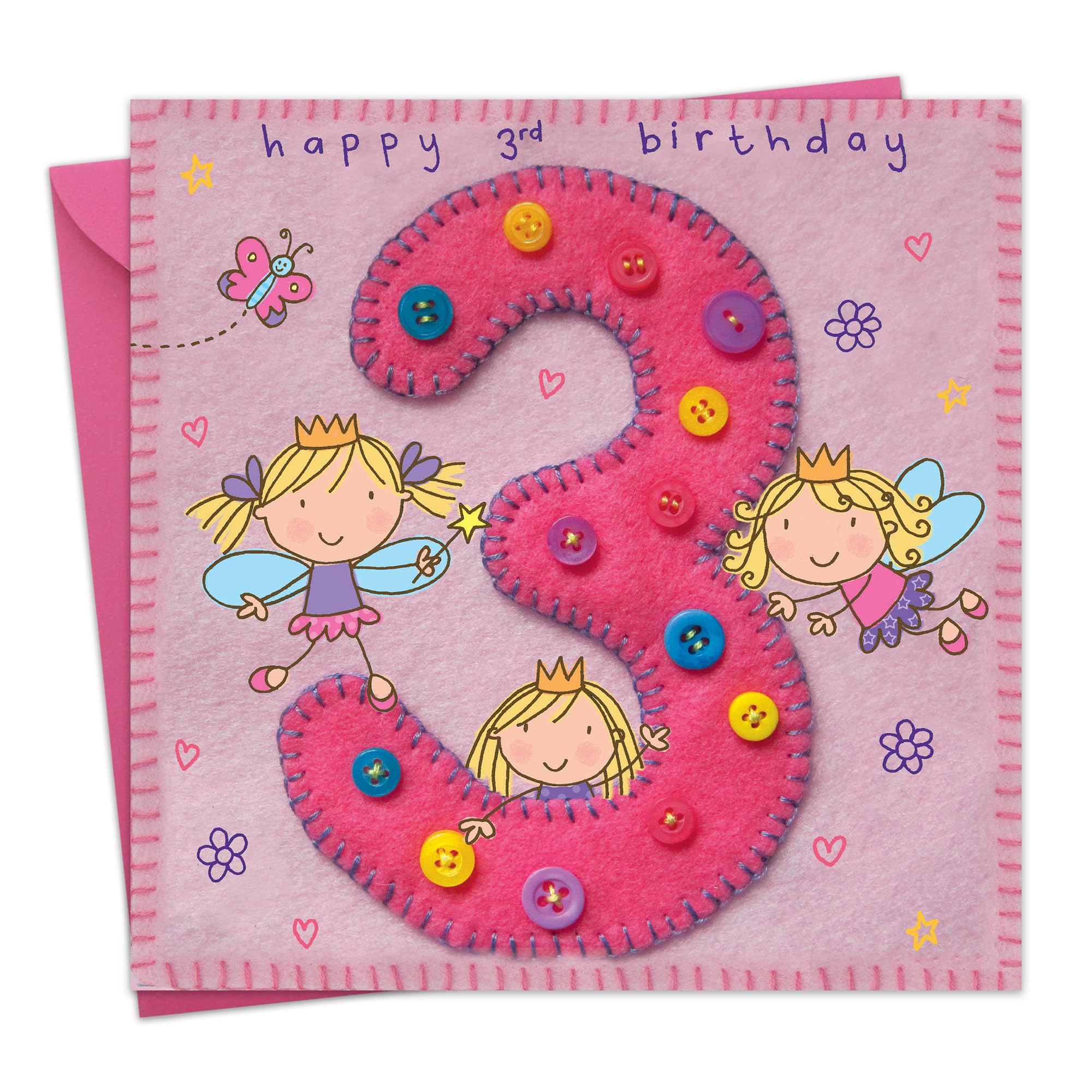 Twizler Biglietto Auguri 5 Anni Per Bambina - Principessa Fata Con Glitter, Con Busta Rosa, Fatto In UK - 6