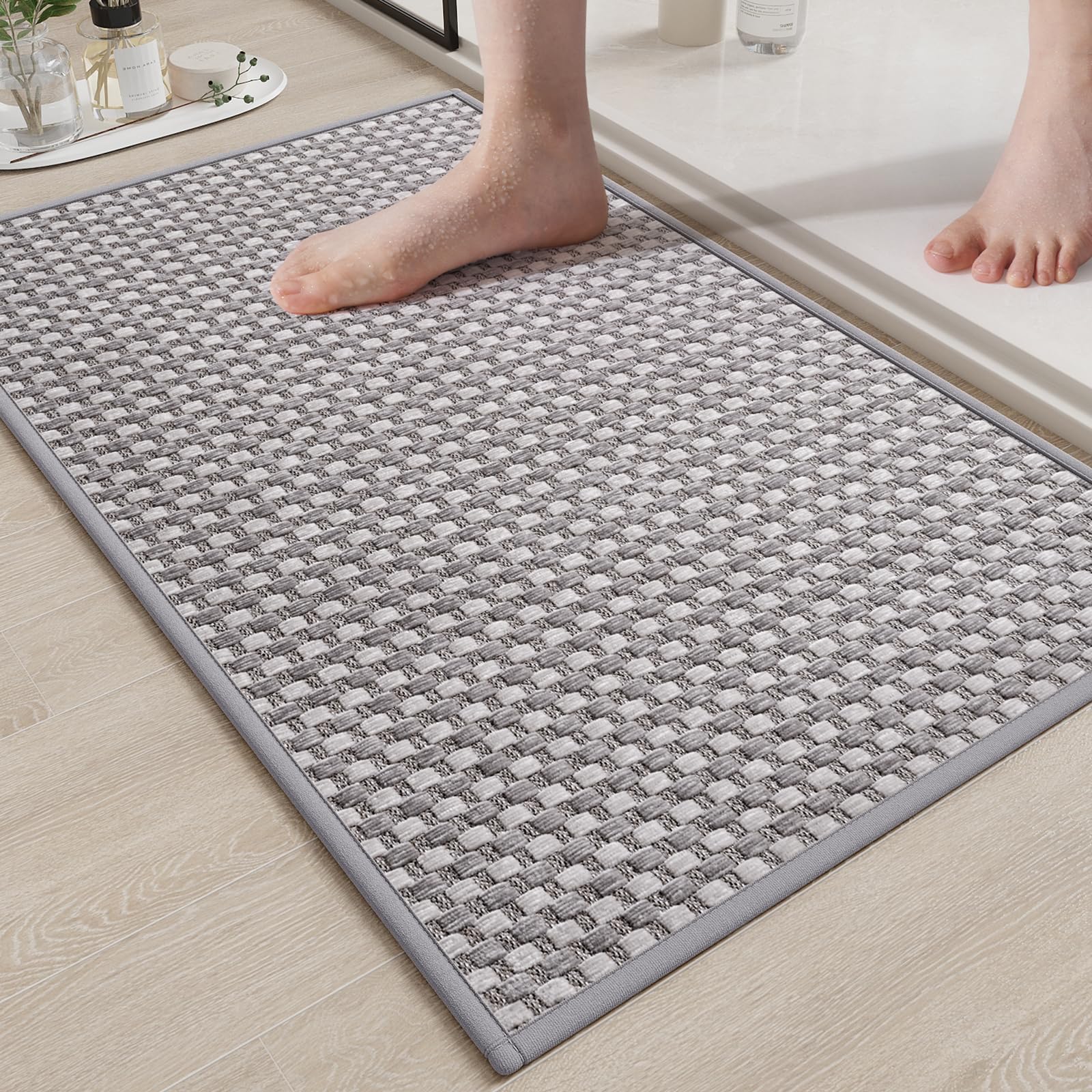 YDKGL Non Slip Bath Mat Bathroom Rugs, Soft Braided Ultra Thin Bath Mats, Super Absorbent Quick Dry Bath Rug Shower Mat, Rubber Backing, Fit Under
