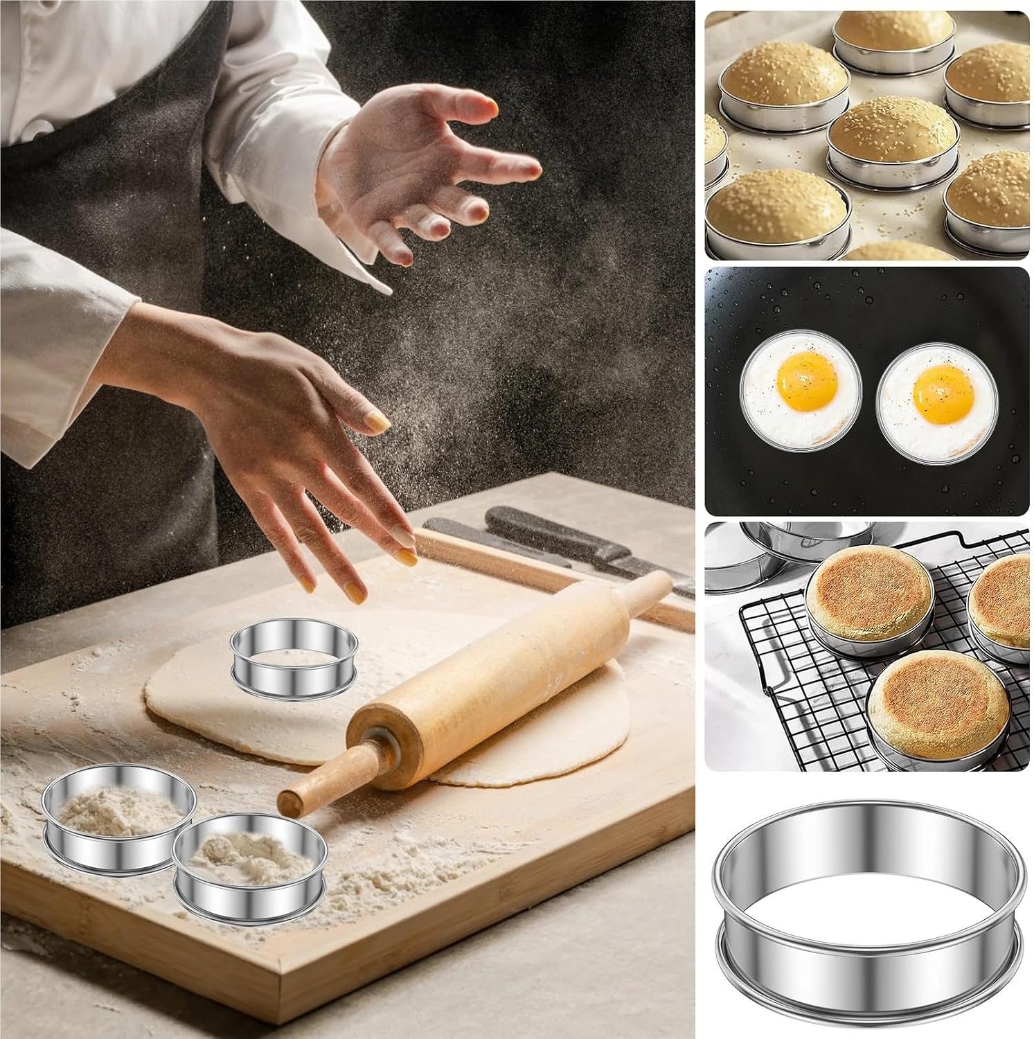 12Pcs 304 Stainless Steel Muffin Tart Rings Baking Mold for Crumpet Tarts Cake Baking Mold(Smallx6 largex6)