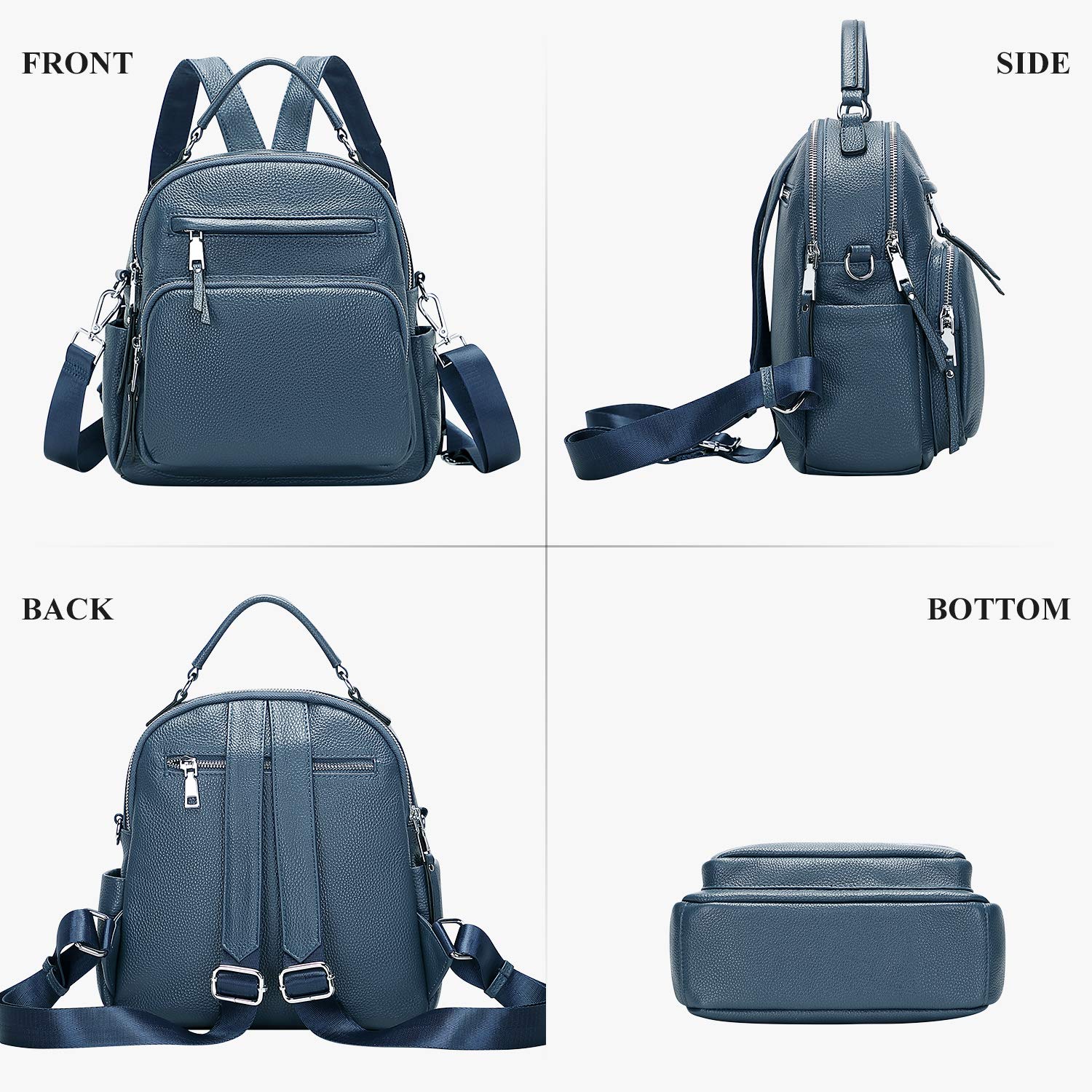 ALTOSY Sac à Dos Cuir Véritable Pour Femme Petit Sac Convertible Bandoulière Sac à Dos Main 4 en 1 à Transporter (S71 Bleu Lin)