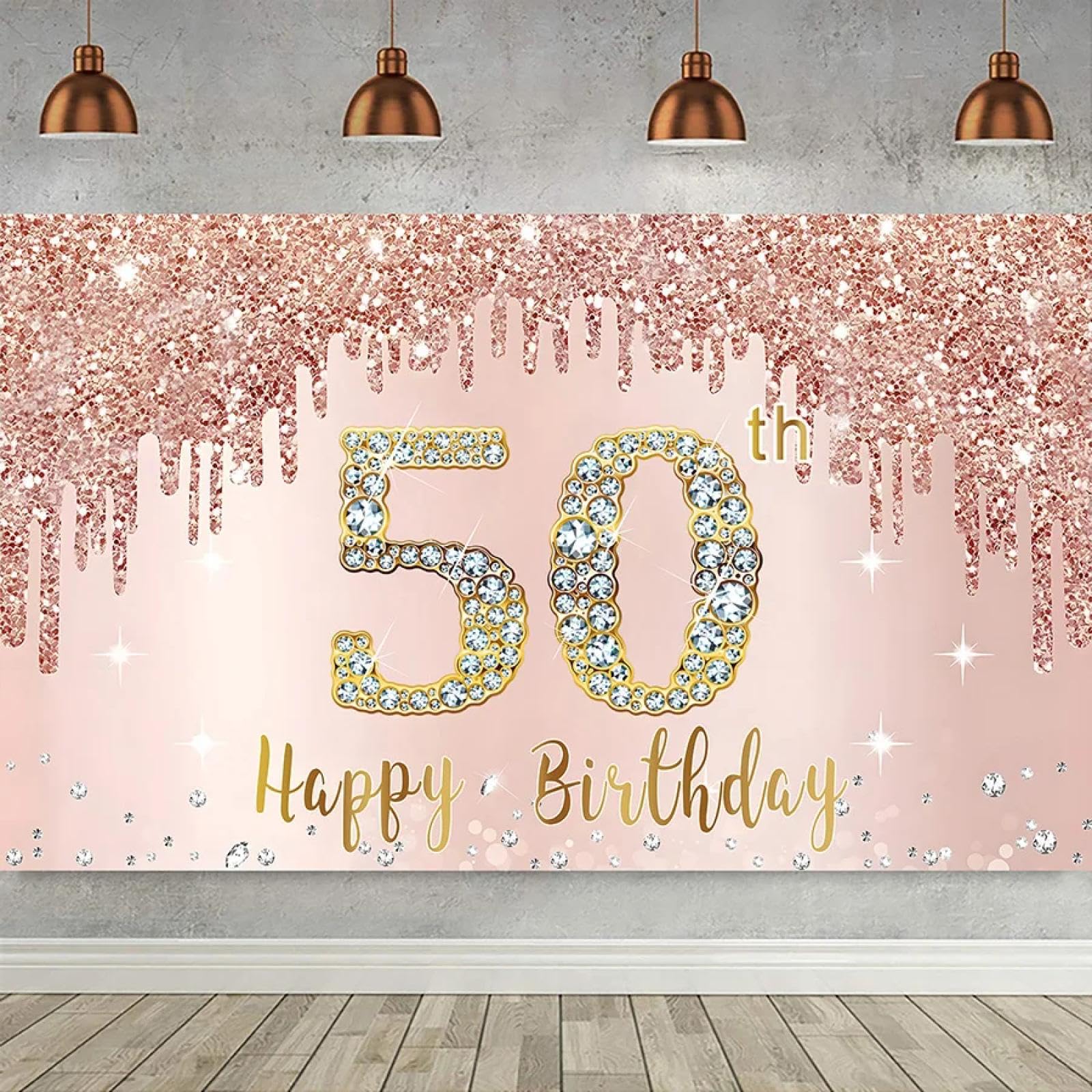 Joyeux 50e Anniversaire fête décoration Toile de Fond 50 Ans Rose Or Photographie Fond pour Les Femmes Cinquante Bday 350x240CM
