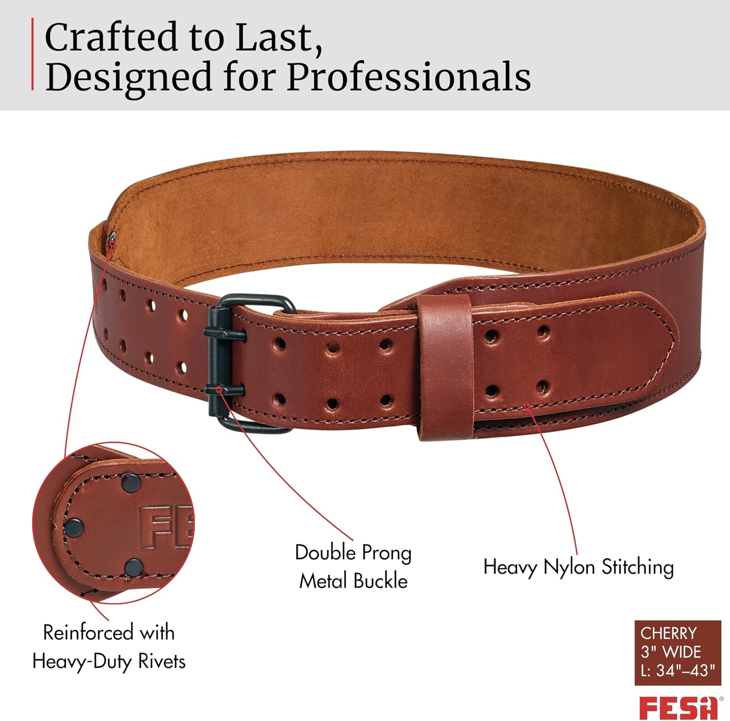 FESA Men's Leather Tool Belt - Handcrafted Top Grain Leather Tool Pouch Belt for Carpenters & Other Trade Professionals