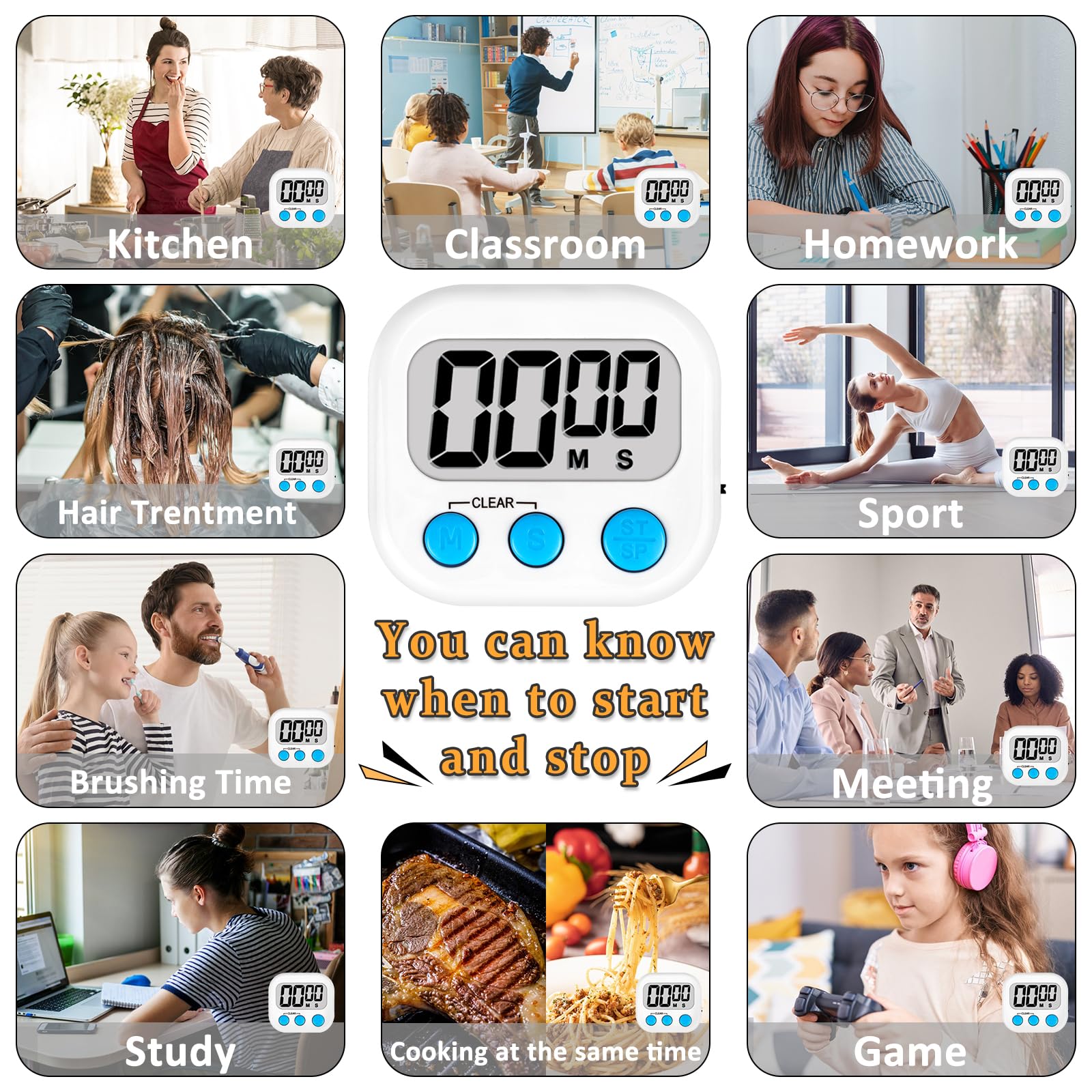 ZILLEEN Klassenzimmer-Timer für Kinder, Klassenzimmer, magnetisch, digital, Küchentimer zum Kochen, Lehrer, Fitnessstudio, Spiel, 12 Stück