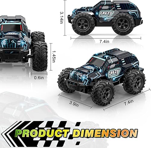 Miniatura 6 de BLUEJAY Coche RC de alta velocidad de 2.4 GHz, auto de carreras de monstruo todoterreno con luz LED colorida y batería recargable, regalos
