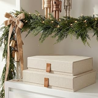 Decorative Photo Storage Boxes with Lids - Set of 2 Beautiful Linen Orga...