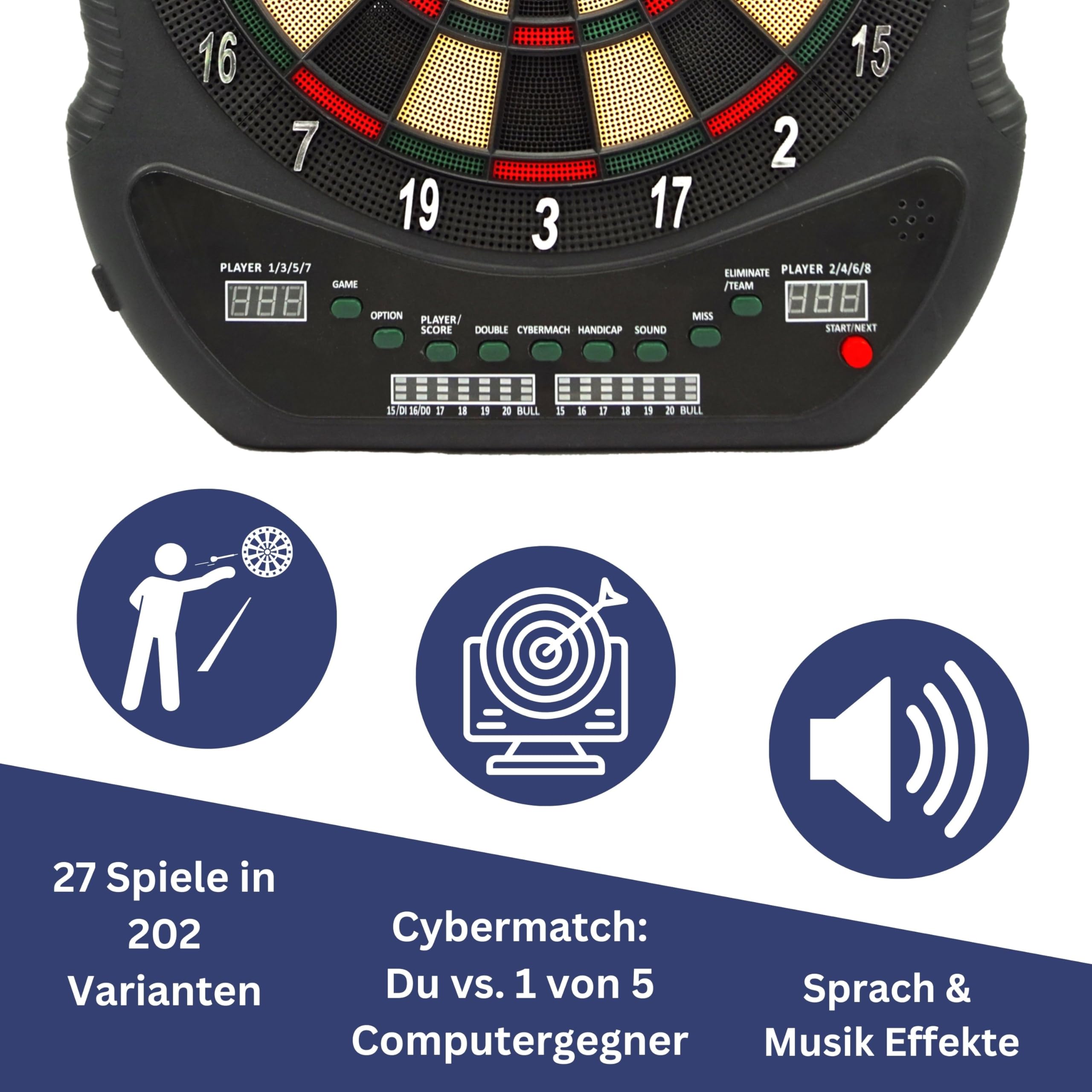 Best Sporting Blackpool elektroniczna tarcza do darta, elektroniczna tarcza do darta ze wskaźnikami LED, 12 rzutek do darta i zapasowymi końcówkami, wysokiej jakości automat do darta dla 8 graczy