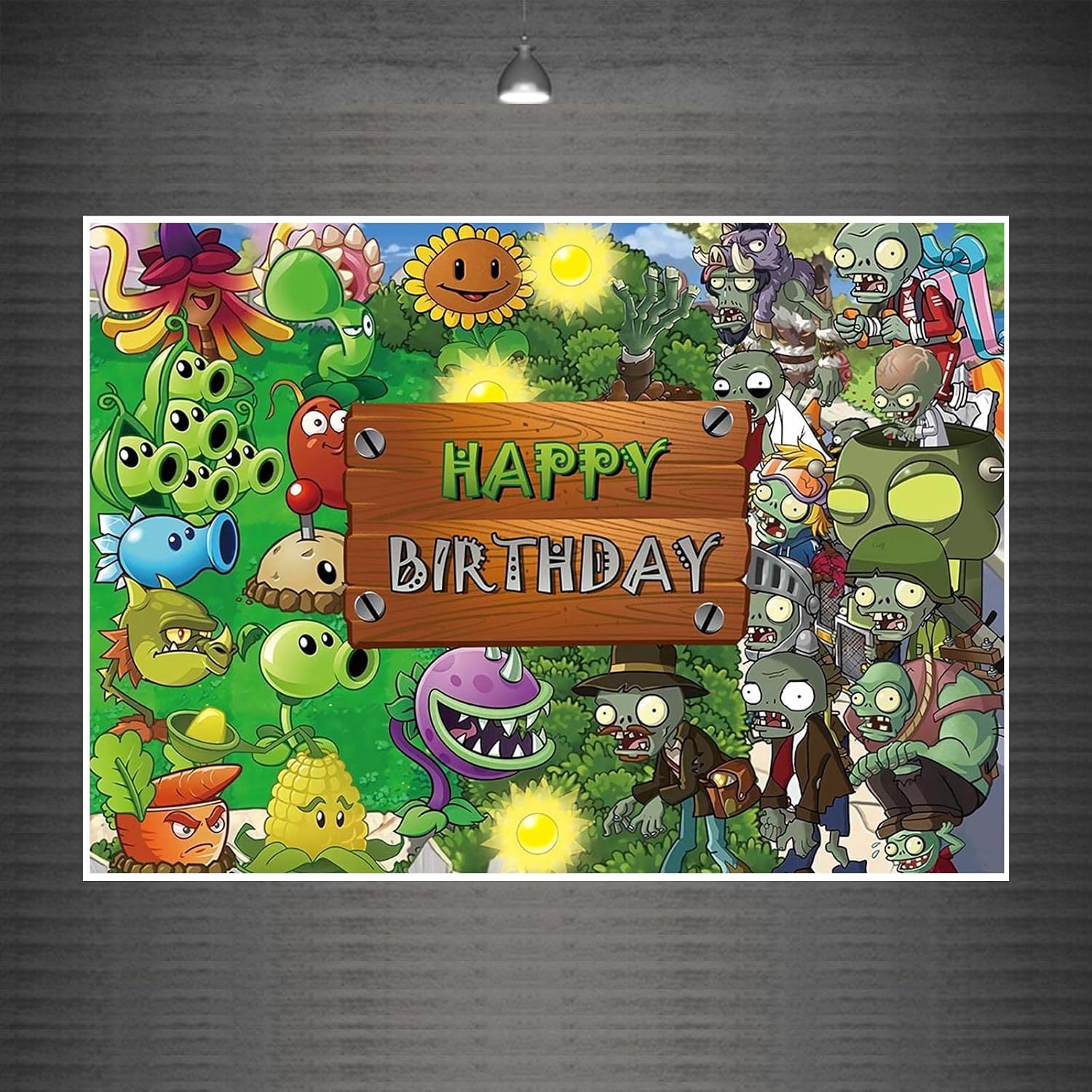 PVSZ Game Theme Zombie Happy Birthday Party Backdrop Poster Soft Wall Hanging Wall Blanket Wall Art for Party Decor, Kid Baby Home Shower Background image 5