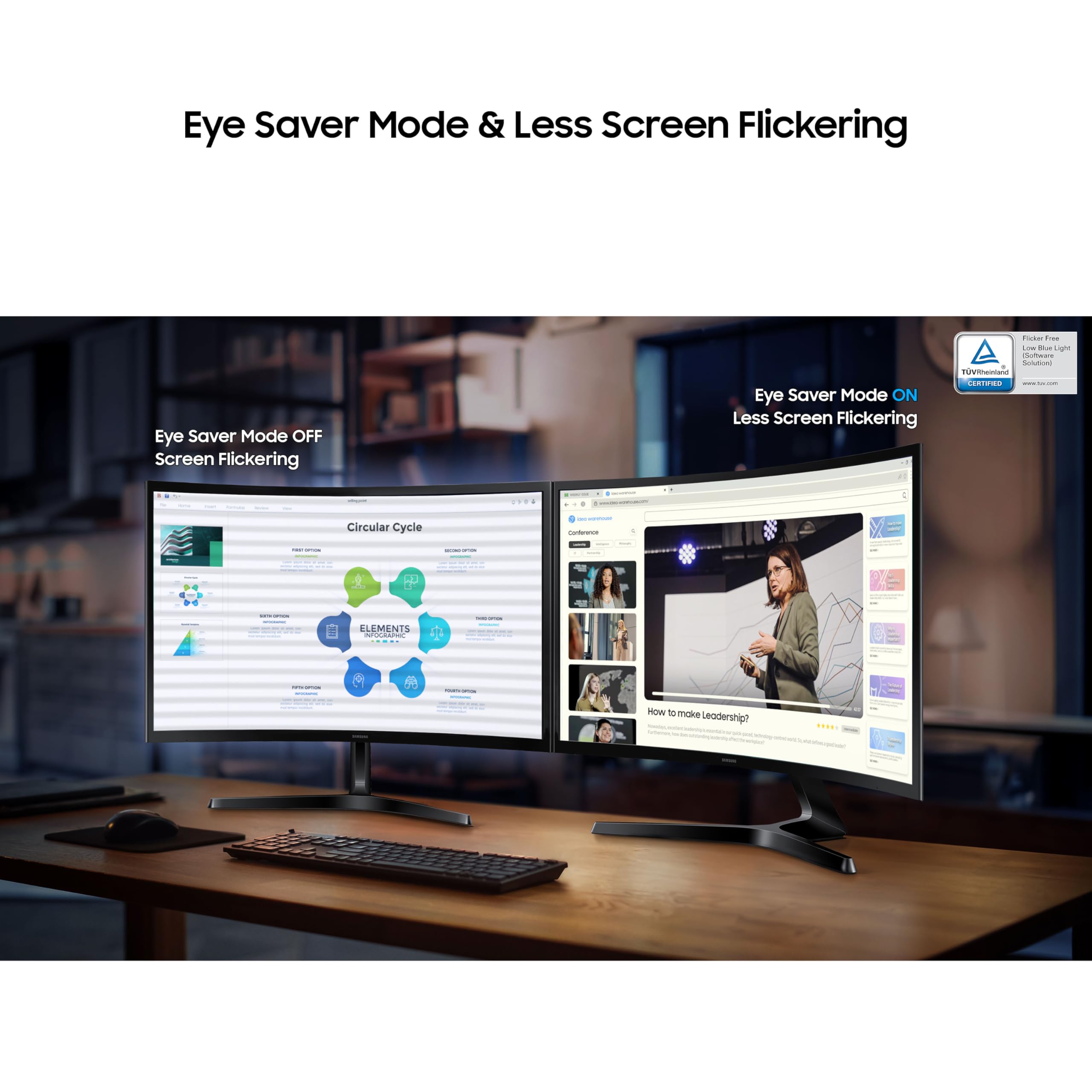 Samsung 27" (68.5cm) 100Hz Curved Monitor|1800R Curved Screen|100Hz|4ms|SRGB 95%|Ports-HDMI,D-Sub,Headphone|Game Mode|EyeSaver Mode|16.7M Color Support|Flicker Free|Off Timer Plus|LS27D368GAWXXL|Black — Amazon image 4