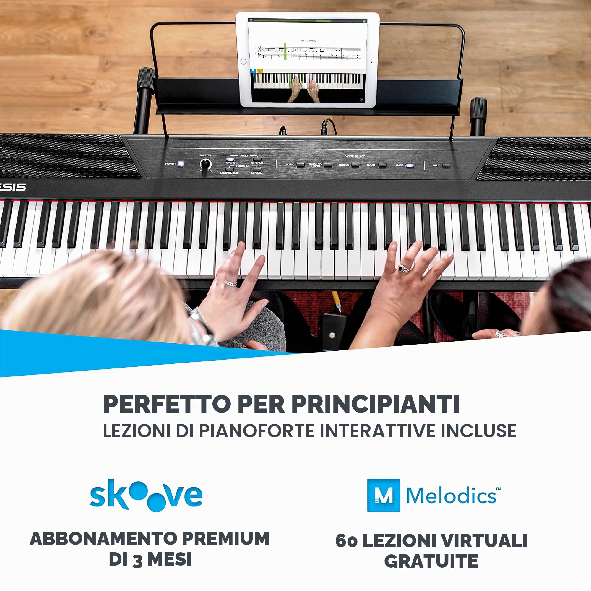 Alesis Recital + M-Audio SP-2 - Pianoforte Digitale con Casse, 5 Suoni, 88 Tasti Semi Pesati, 3 mesi di Lezioni Gratis + Pedale di Sustain Universale Nero
