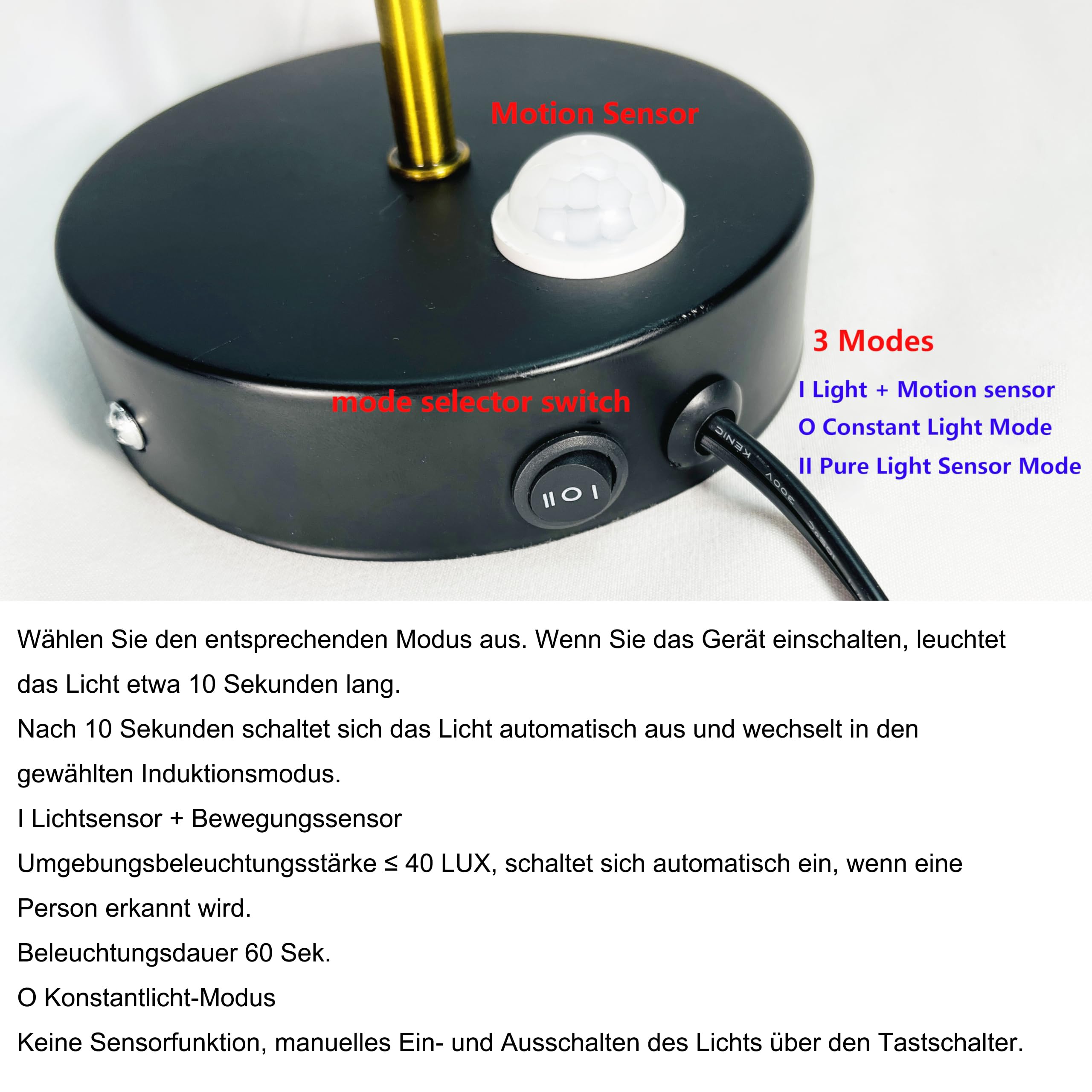 LED Wandlampe mit Bewegungssensor, Industrial Schwarz Wandleuchte für Innen, 4W Warmweiß Aluminium Akku wandleuchte für Flur Schlafzimmer Treppe BD1360-DF26