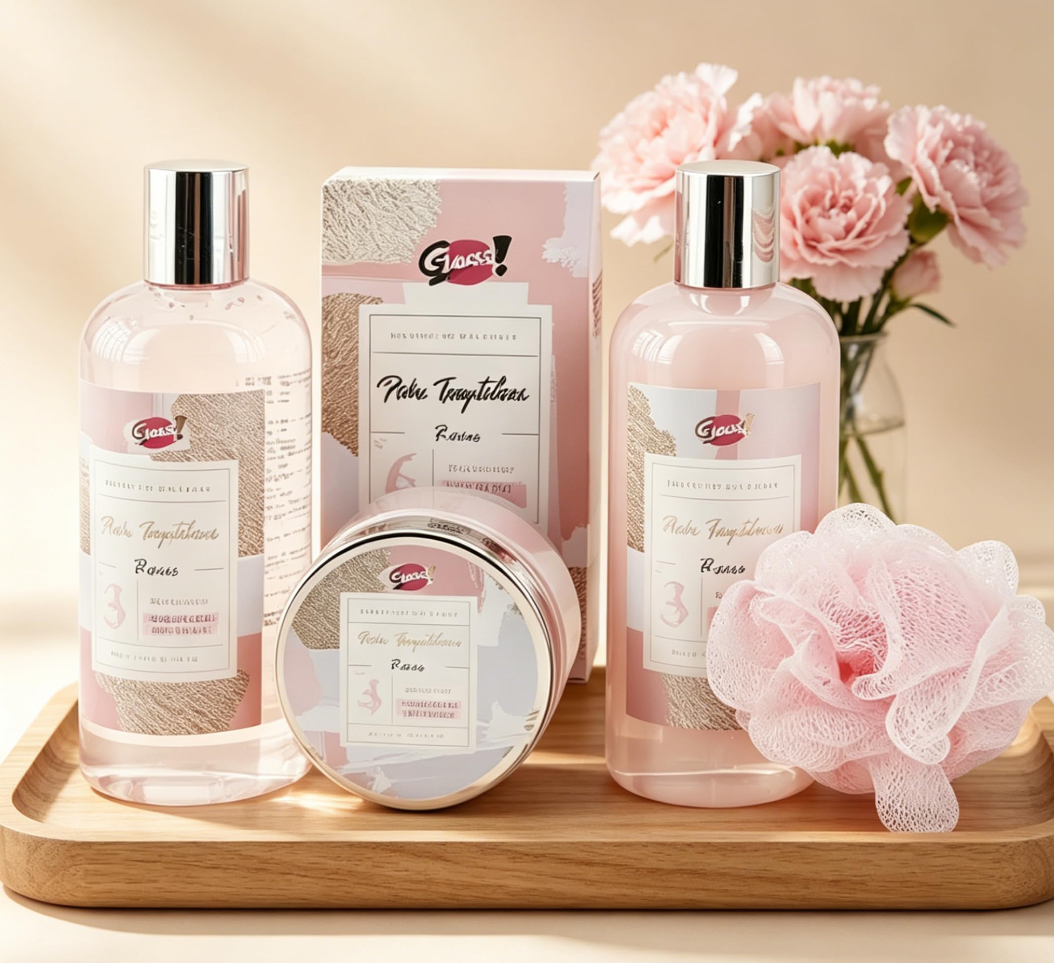 GLOSS ! Zestaw upominkowy do kąpieli RÓŻA – produkty wellness – oryginalny zestaw upominkowy dla kobiet, na urodziny, Dzień Matki, Boże Narodzenie, Walentynki – VanITY
