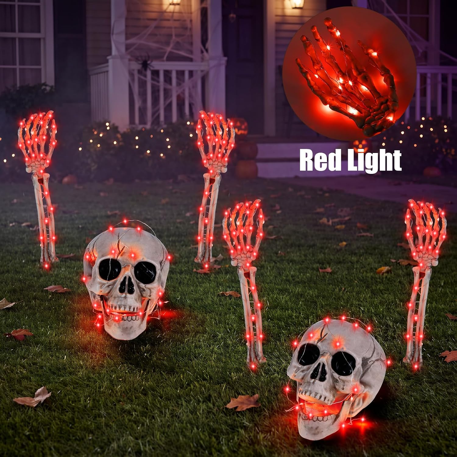 Novabright 6 Pcs LED Skeleton Stakes Halloween Outdoor Yard Decor,Red image 4