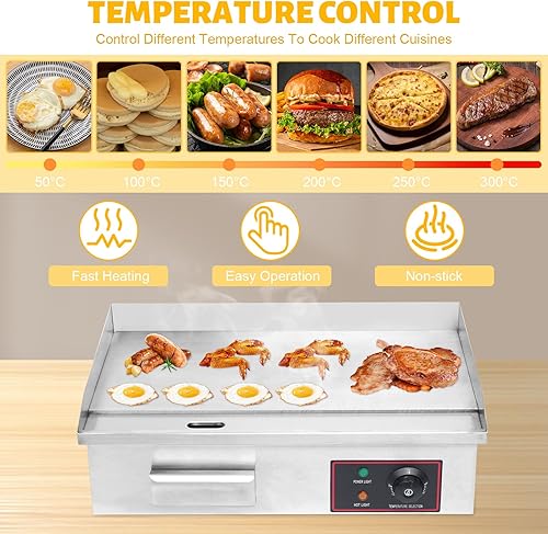 Miniatura 7 de TBVECHI 21" plancha eléctrica comercial, plancha eléctrica comercial de la encimera del acero inoxidable de la parrilla 3000W del top plano comercial