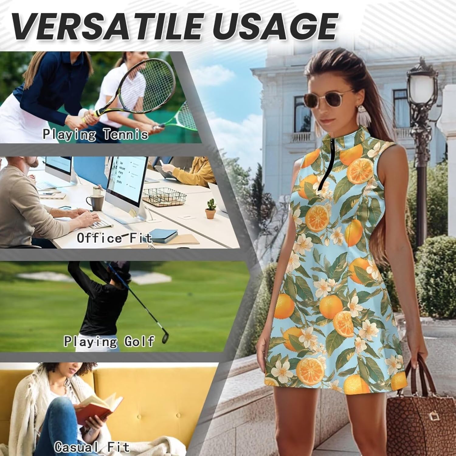 Tennis Dresses for Women Sport Sleeveless V-Neck Golf Dress with Shorts and Pocket Workout Athletic Sun Protection