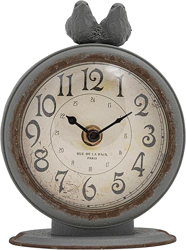 Vista 8 de Reloj Creative de mesa, gris peltre, con pájaro Gris envejecido,Marrón envejecido,Crema envejecida
