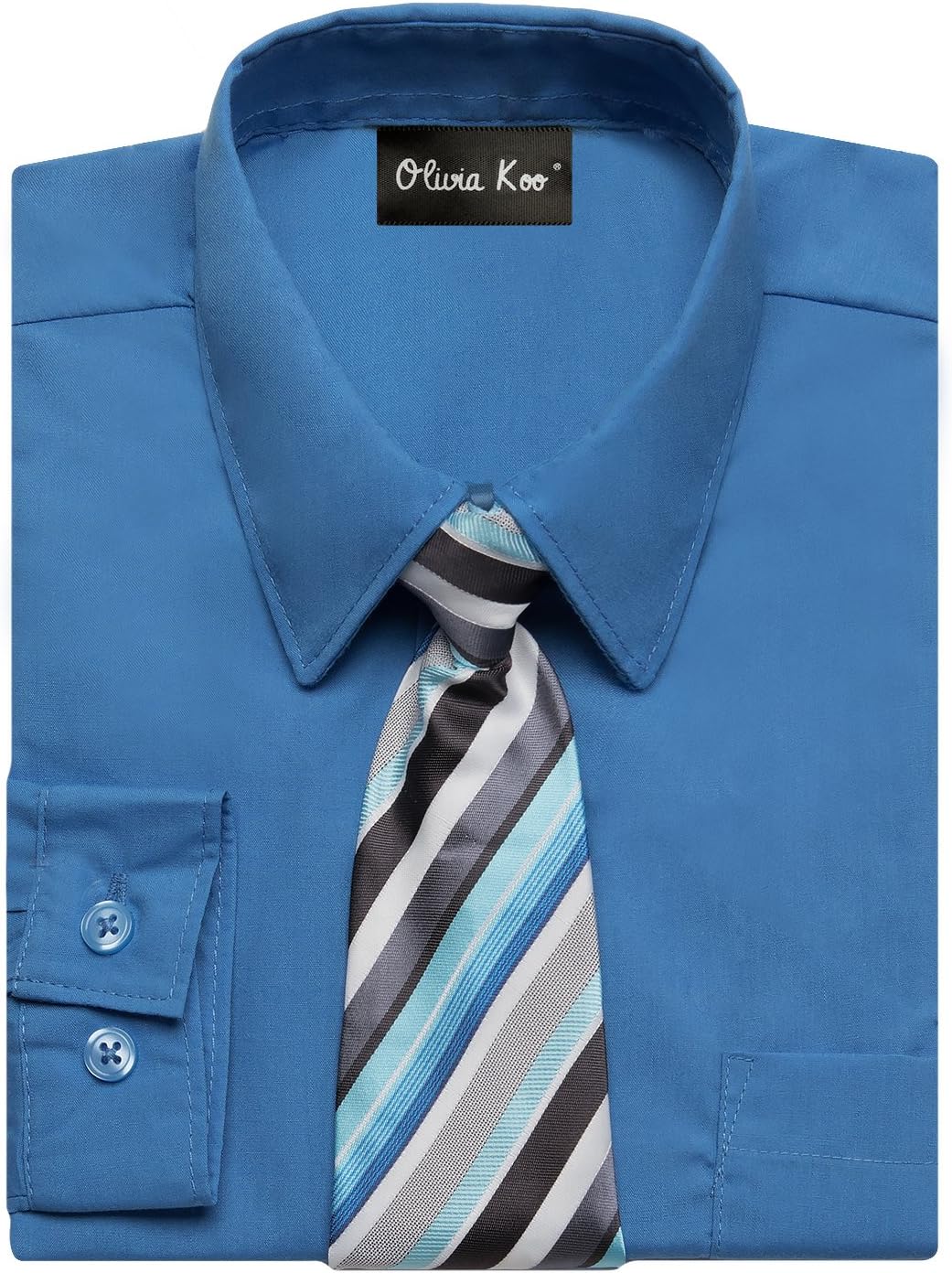 Boys Solid Color Dress Shirt with Matching Tie Set in 14 Colors (Size 2T to 20)