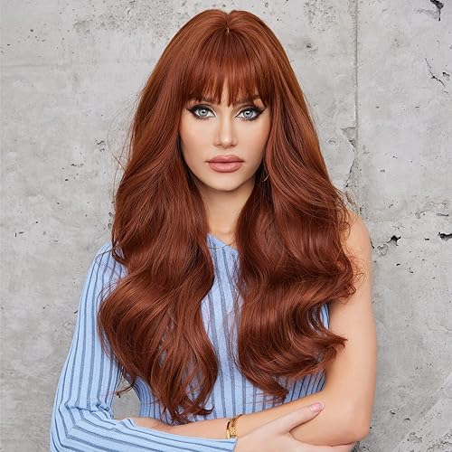 Miniatura 113 de HAIRCUBE Peluca rubia ombré, peluca larga y rizada con flequillo, aspecto natural, peluca sintética resistente al calor Rubio ceniza,Rubio