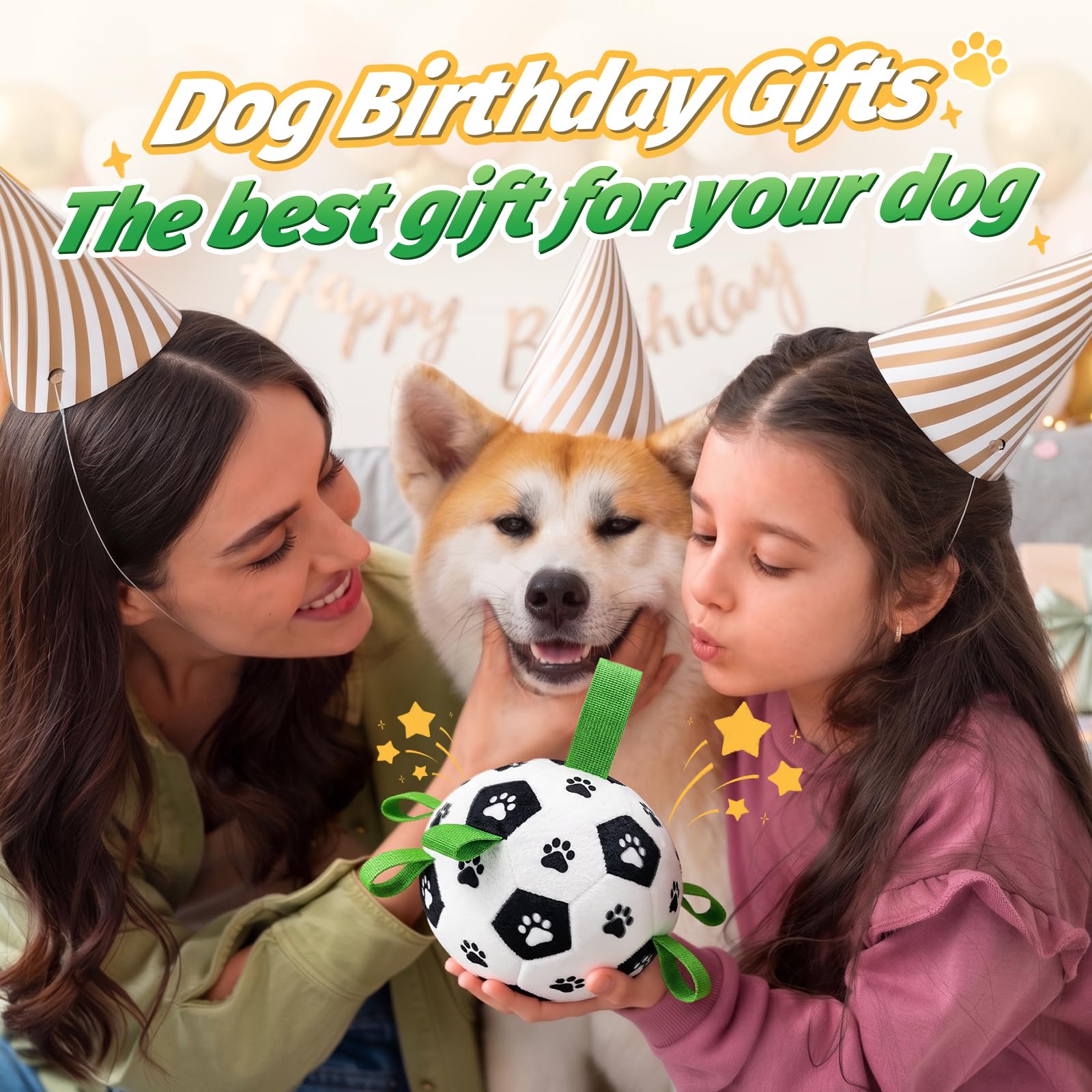 Diman Jouet interactif pour chien : ballon de football pour chien avec sangles, jouets en peluche pour les garder occupés, balles rebondissantes pour chiens de taille moyenne et grande