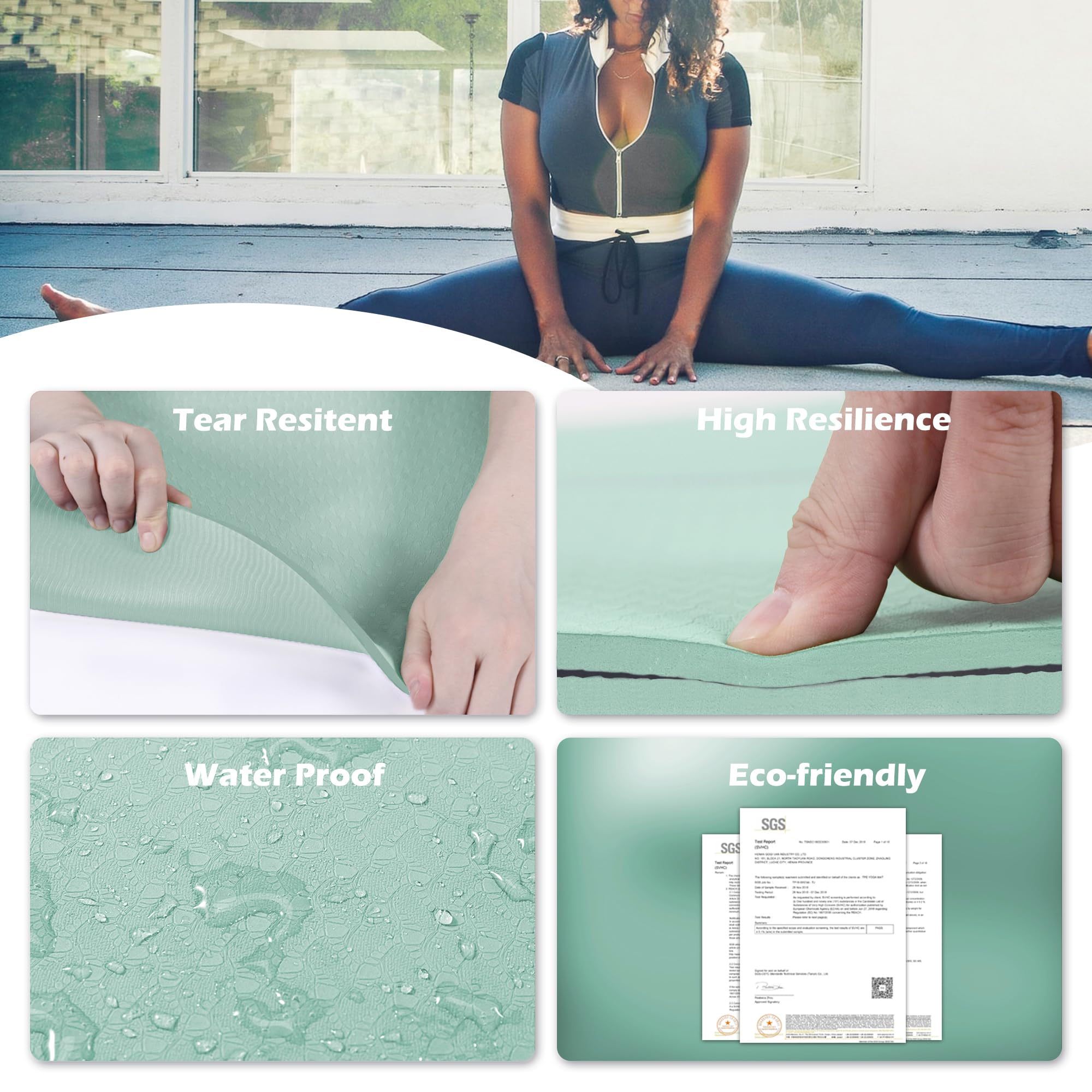 Esterilla de yoga antideslizante, esterilla de pilates para fitness, respetuosa con el medio ambiente, resistente a desgarros, 0,6 cm de grosor, esterillas de yoga para mujer, esterilla de ejercicio