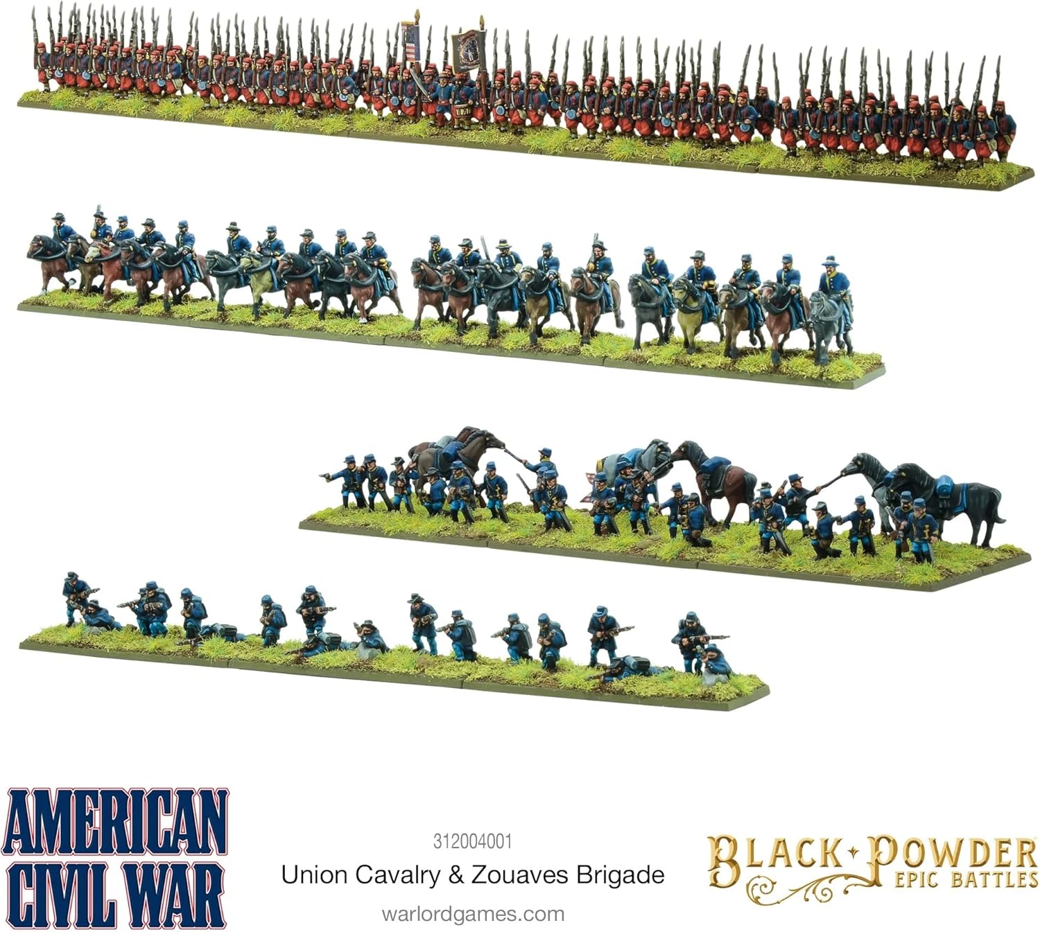 Warlord Black Powder Epic Battles American Civil War Union Cavalry & Zouaves Brigade Tabletop Miniatures - Plastic Paintable 1700-1900 Soldiers Set, Table Top Military Minifigures for Adults