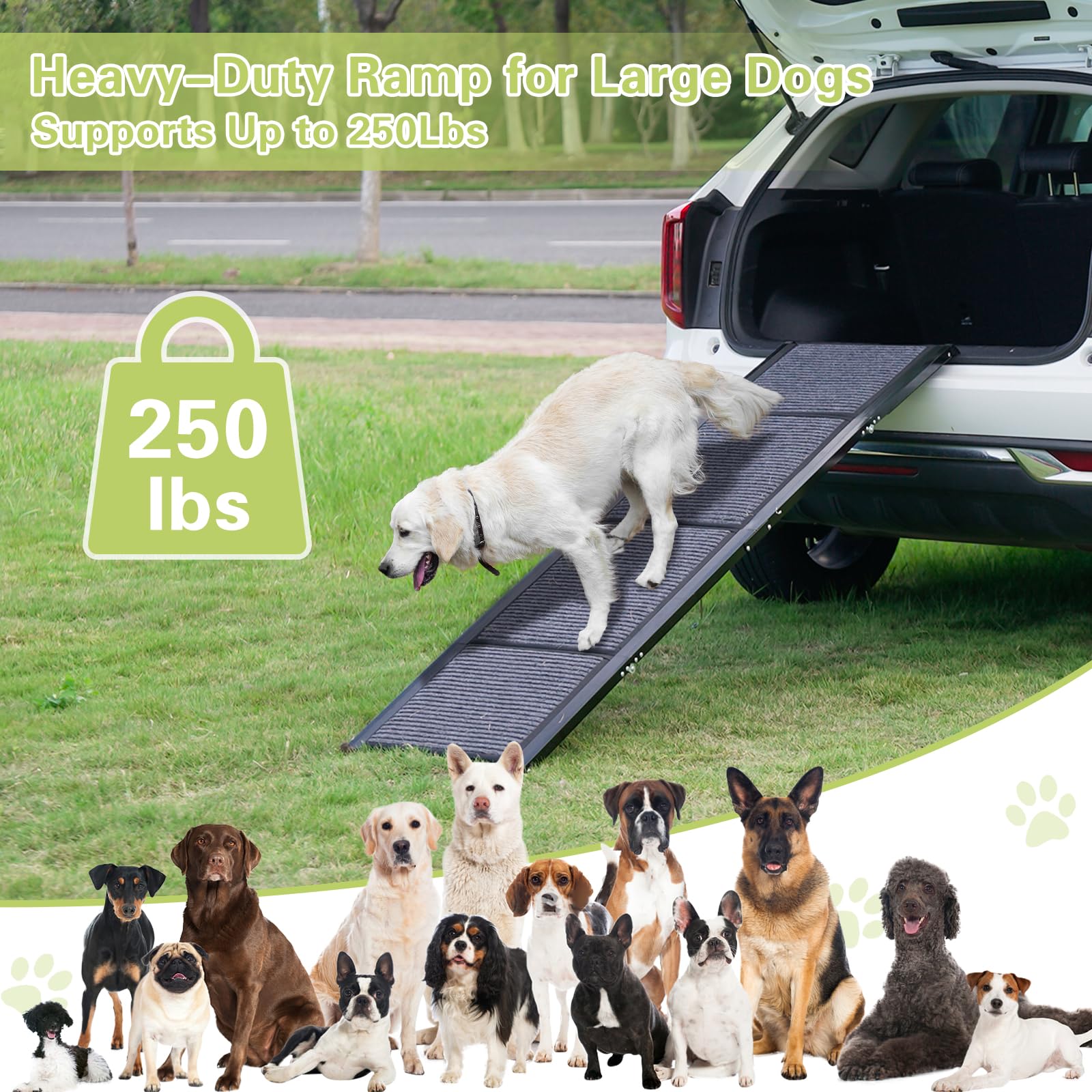180 cm Extra Lange Hunderampe für Auto klappbar rutschfeste Hunderampen für Autos, LKWs und SUVs 50cm breiter hundetreppe Auto Rampe für Hunde und Haustier bis zu 110 kg