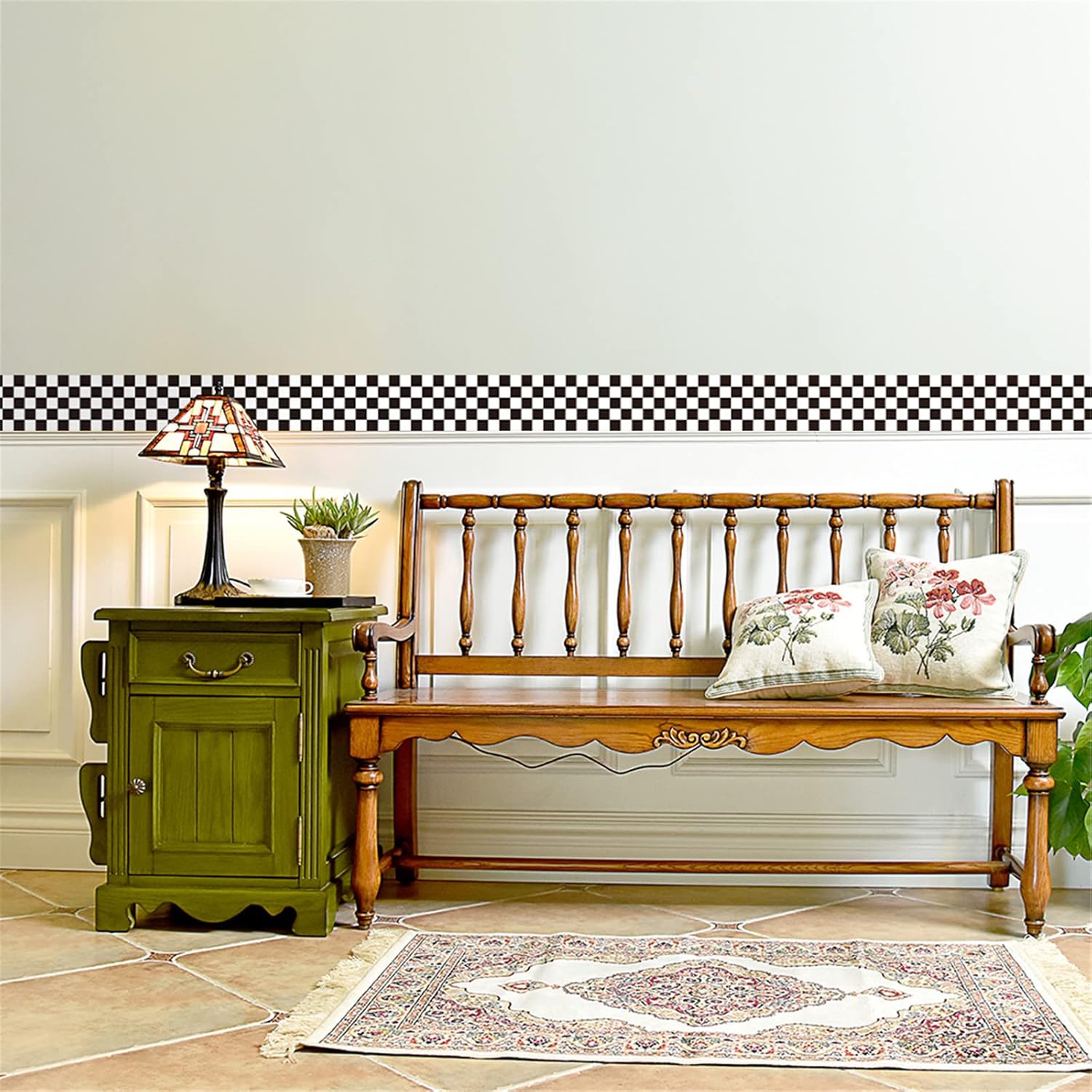 Peel and Stick Wallpaper Border Self-Adhesive Wall Border Sticker Home Ceiling Decorative Border for Bathroom Living Room Kitchen Black and White Grid 10cm X 200cm(4 volumes)