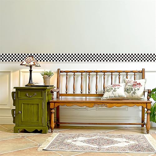 Miniatura 6 de Papel tapiz con diseño a cuadros, blanco y negro, 4 x 79 pulgadas, autoadhesivo